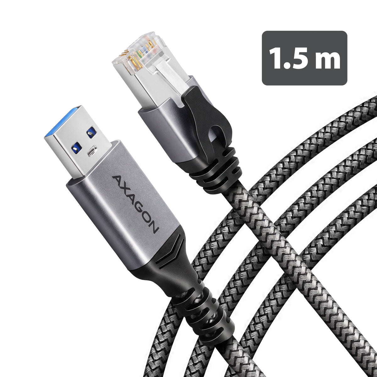 Axagon Ade-Am15 Usb-A Gigabit Ethernet Adapter With Integrated Cat6 Rj-45 Network Cable (1.5 M), Asix Ax88179b