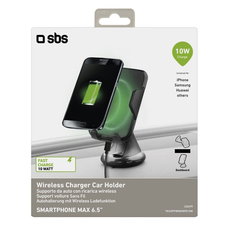 Soporte Universal Smartphone Coche Sbs Con Recarga Inalambrica Y Ventosa Negro