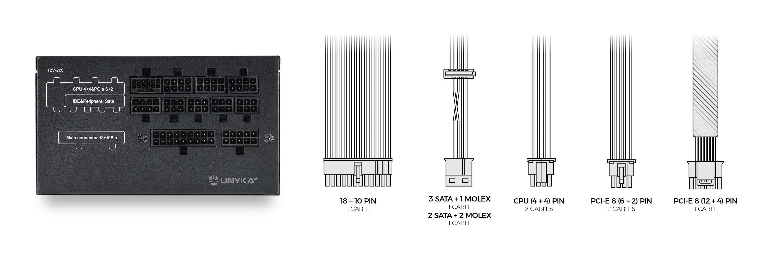 Fuente De Alimentacion Unykach Atilius 3.1 Black 750w 80 Plus Gold 750w Atx 3.1 - Full Modular - Ventilador 120mm