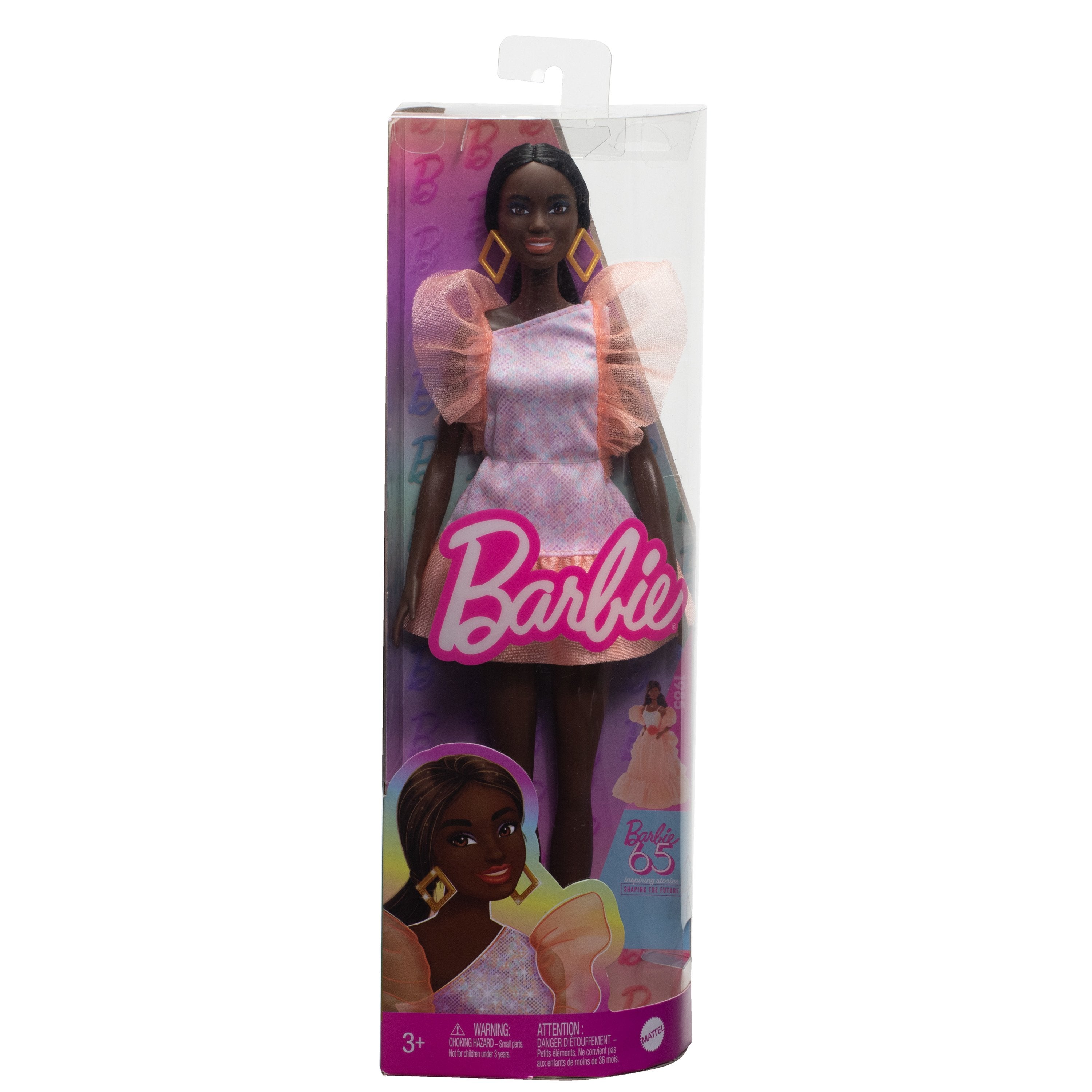 Muñeca Mattel Barbie Fashionistas Doll Vestido Color Melocotón Con Mangas Abullonadas
