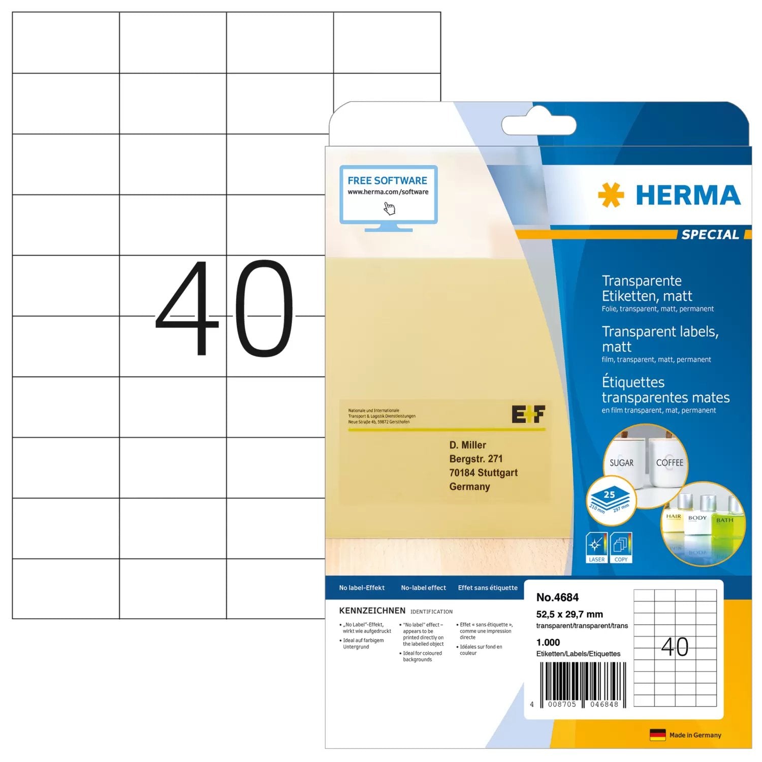 EAN 4008705046848 - HERMA 4684 etiqueta de impresora Transparente Etiqueta para impresora autoadhesiva imagen 1