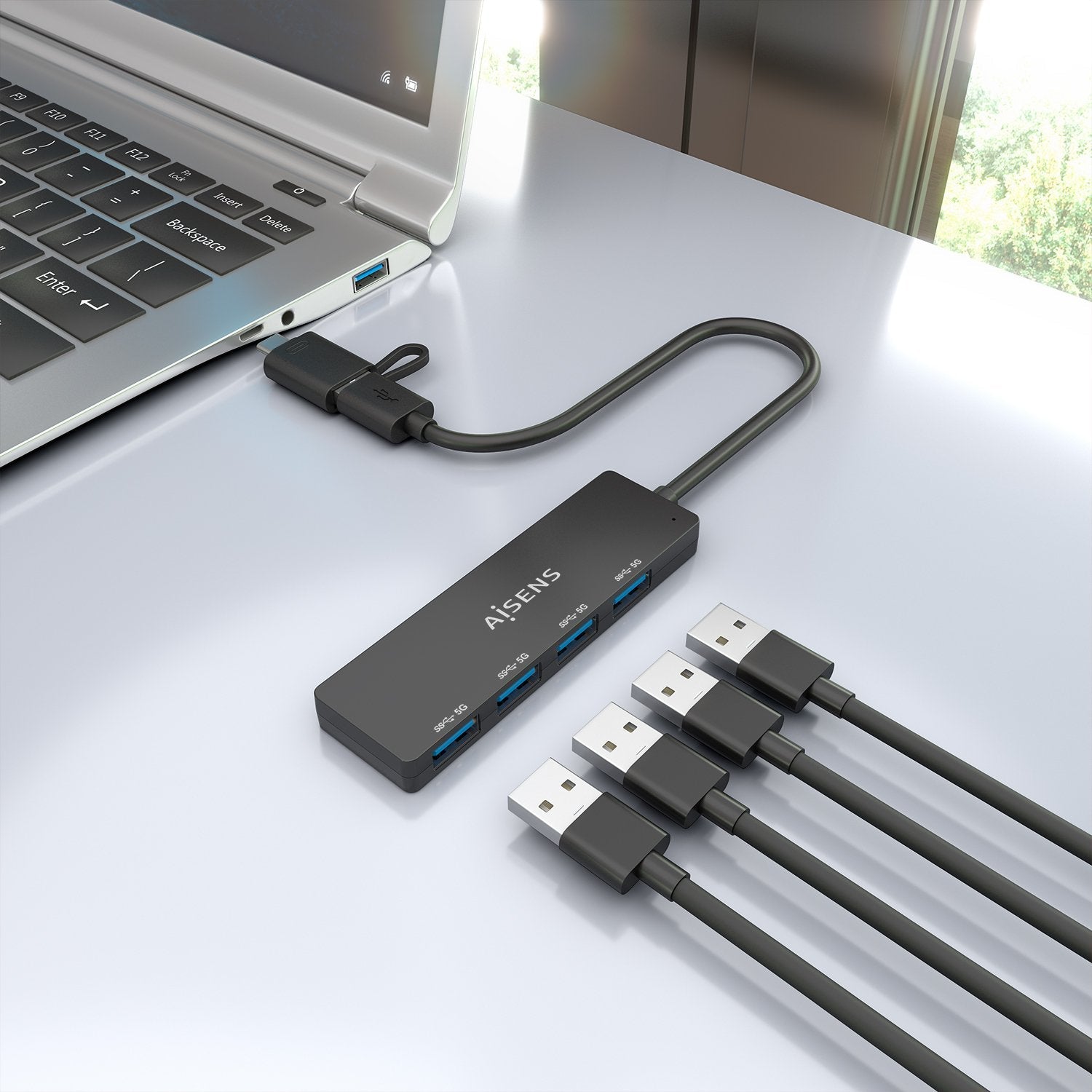 Aisens Hub Usb 3.1 Usb-C Usb-A, Usb-C/M+Usb-A/M-4xtipo A/H, Negro, 15cm