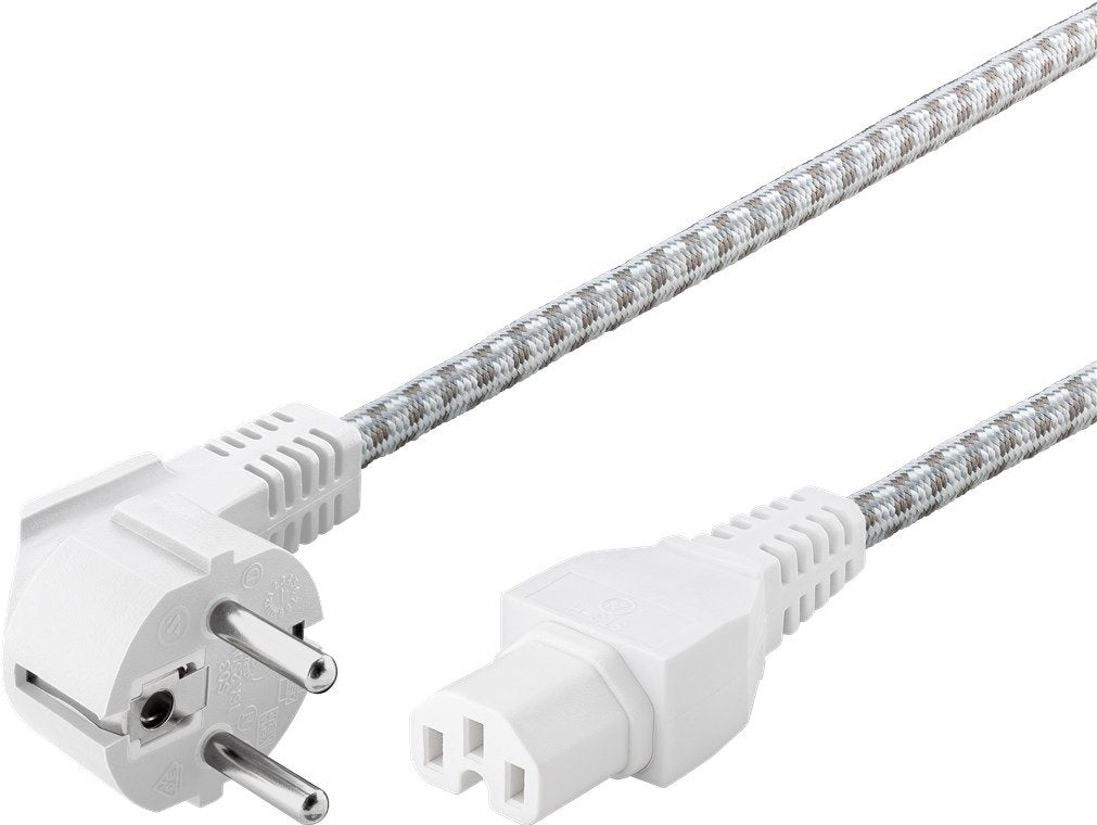 Cable Alimentacion Cee-7/7 90º Schuko A C15 2,00 M Textil Negro-Plata Especial Altas Temperaturas Goobay 3