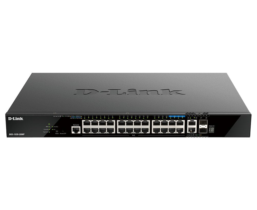 Switch Gestionable D-Link L3 Stakable Dgs-1520-28mp 20p Giga Poe + 4p 2..5g Poe+ 2p 10g  + 2p 10gsfp