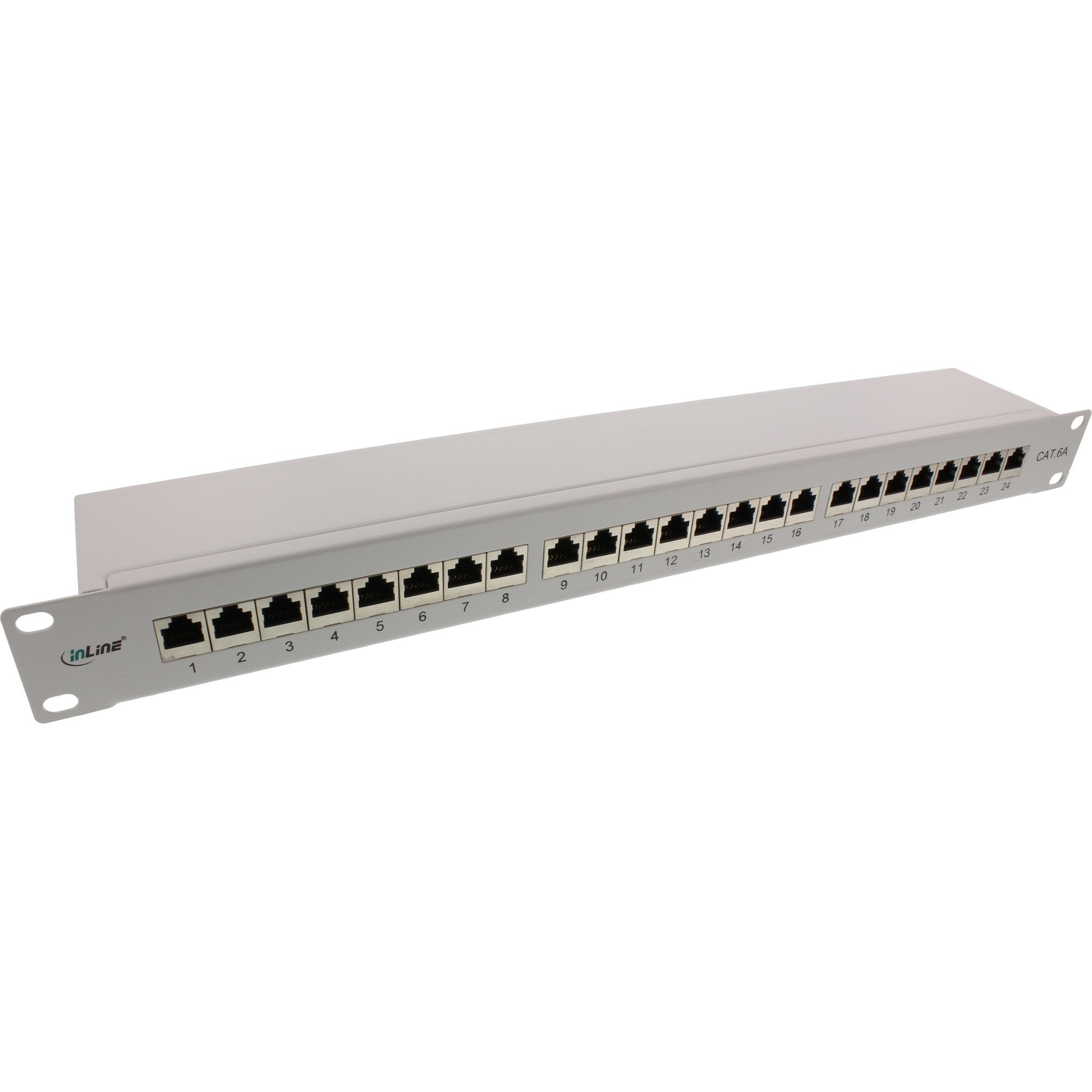 Patch Panel Inline 19" Cat.6a 24 Puertos 1u Gris Claro Ral7035