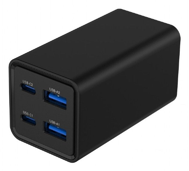 Cargador Universal 65w Gan 2xusb-A 2xusb-C Carga Rápida Negro