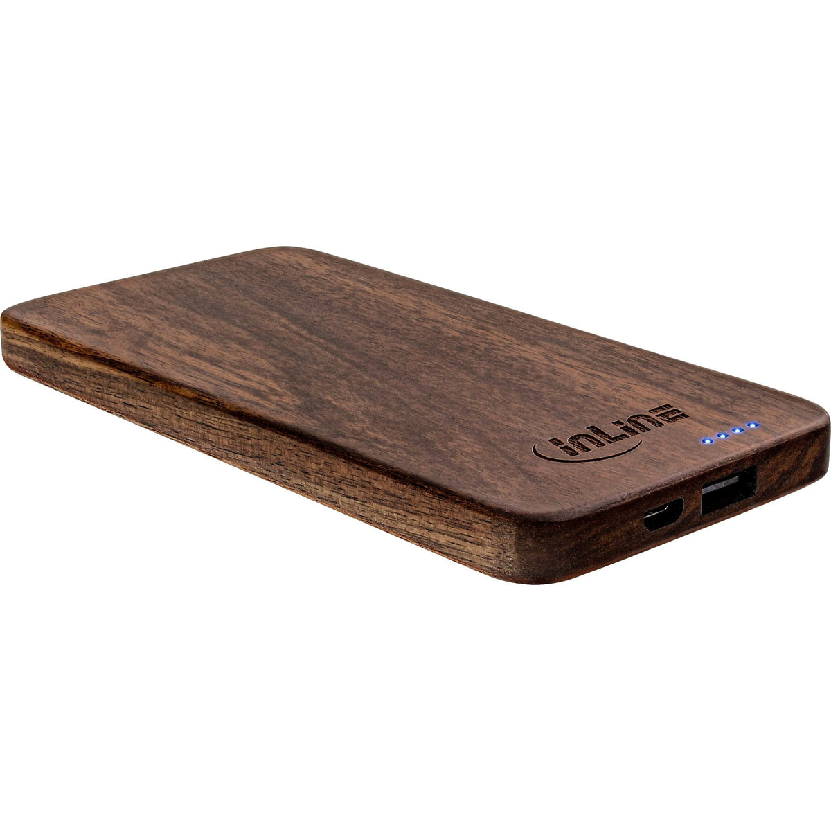 Inline Usb Powerbank 5.000mah Woodplate Con Pantalla Led Madera De Nogal Real