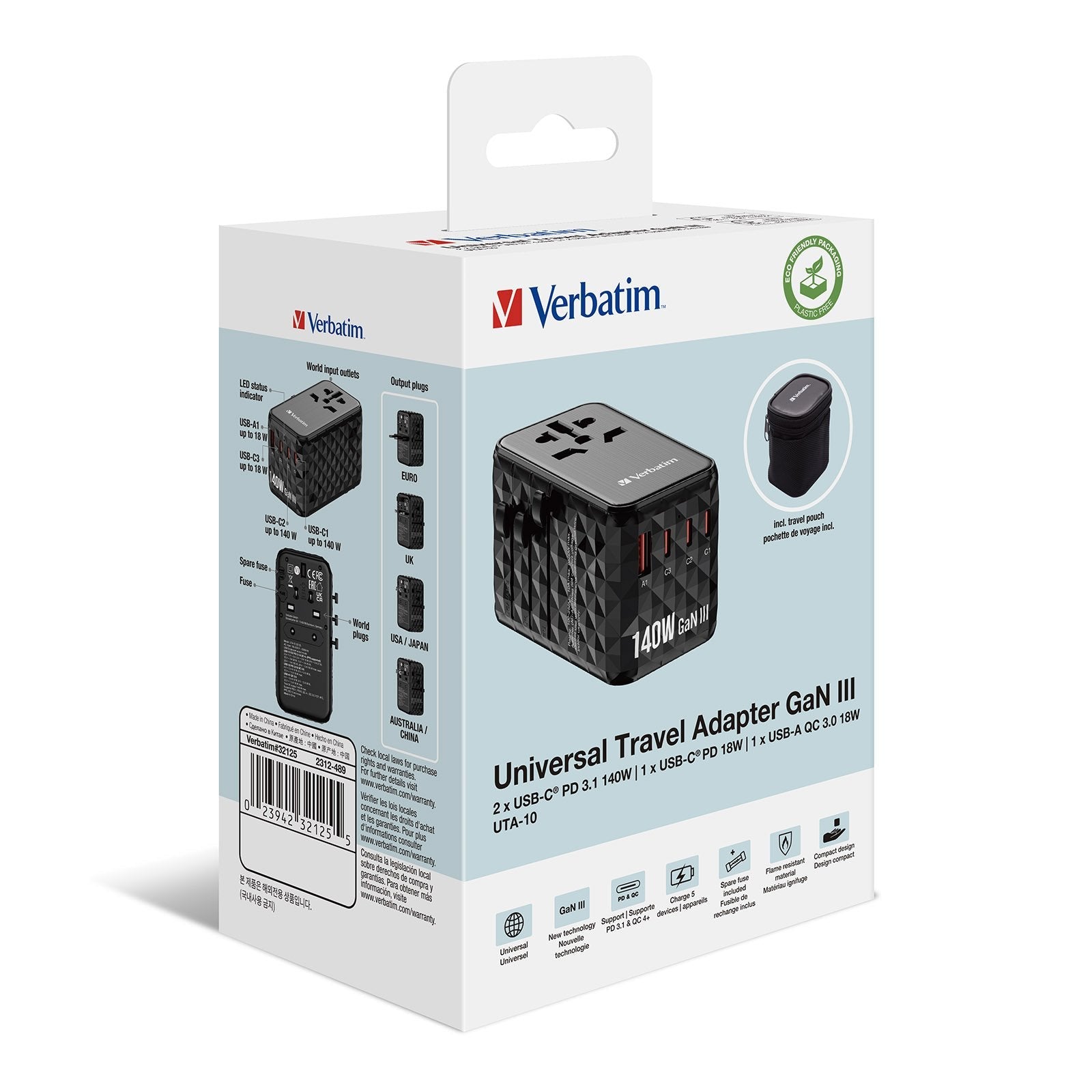 Verbatim Gan Iii Uni.Travel Adap 140w Welt-Zu-Welt Uta-10   32125