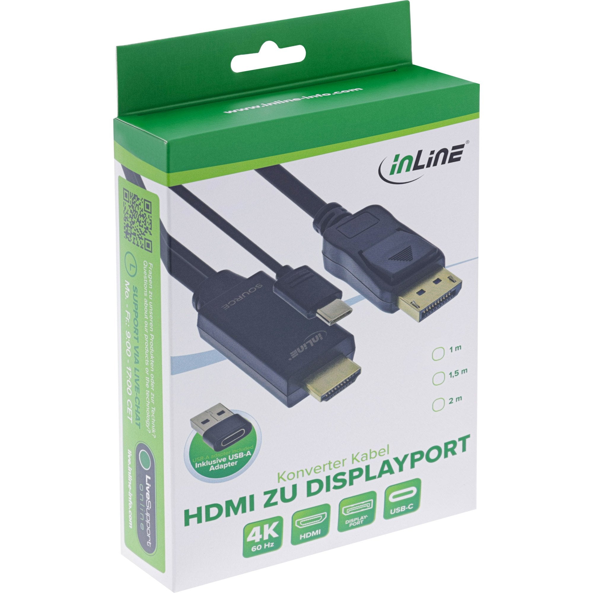 Inline® Hdmi A Displayport Converter Cable, 4k/60hz, Negro, 1.5m