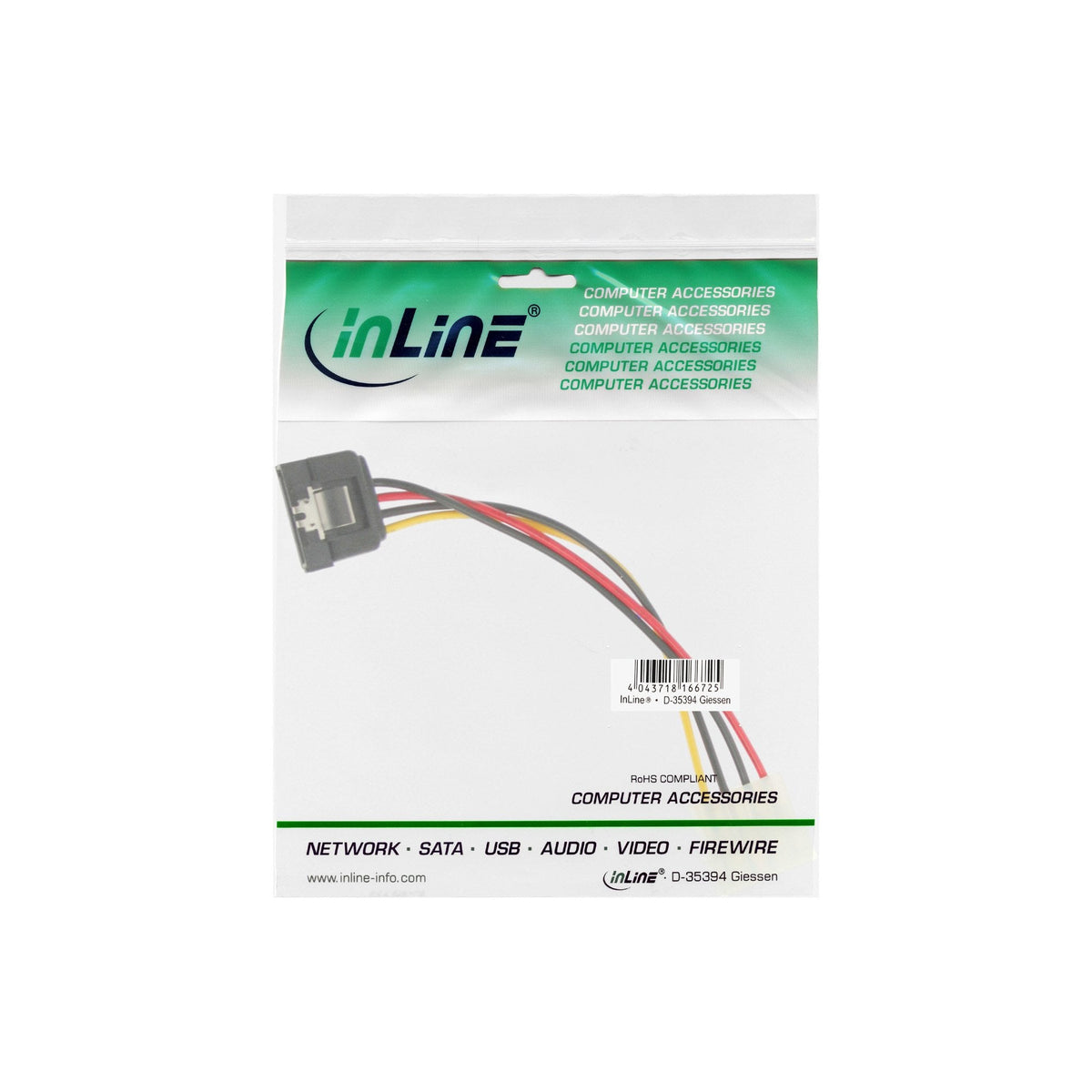 Adaptador De Alimentación Inline Sata Molex De 4 Pines A Sata De 15 Pines Con Pestillo 0,3 M