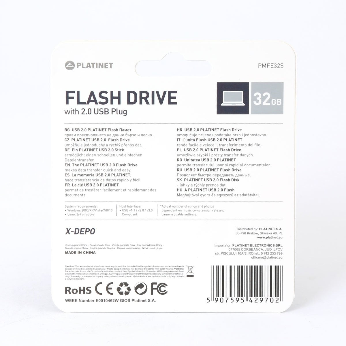 Platinet Pendrive Usb 2.0 X-Depo 32gb Plata