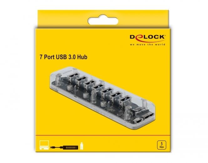 Delock Hub Usb 3.0 7 Port 2xtyp-Micro-B 7xtyp-A H Ext Trans.