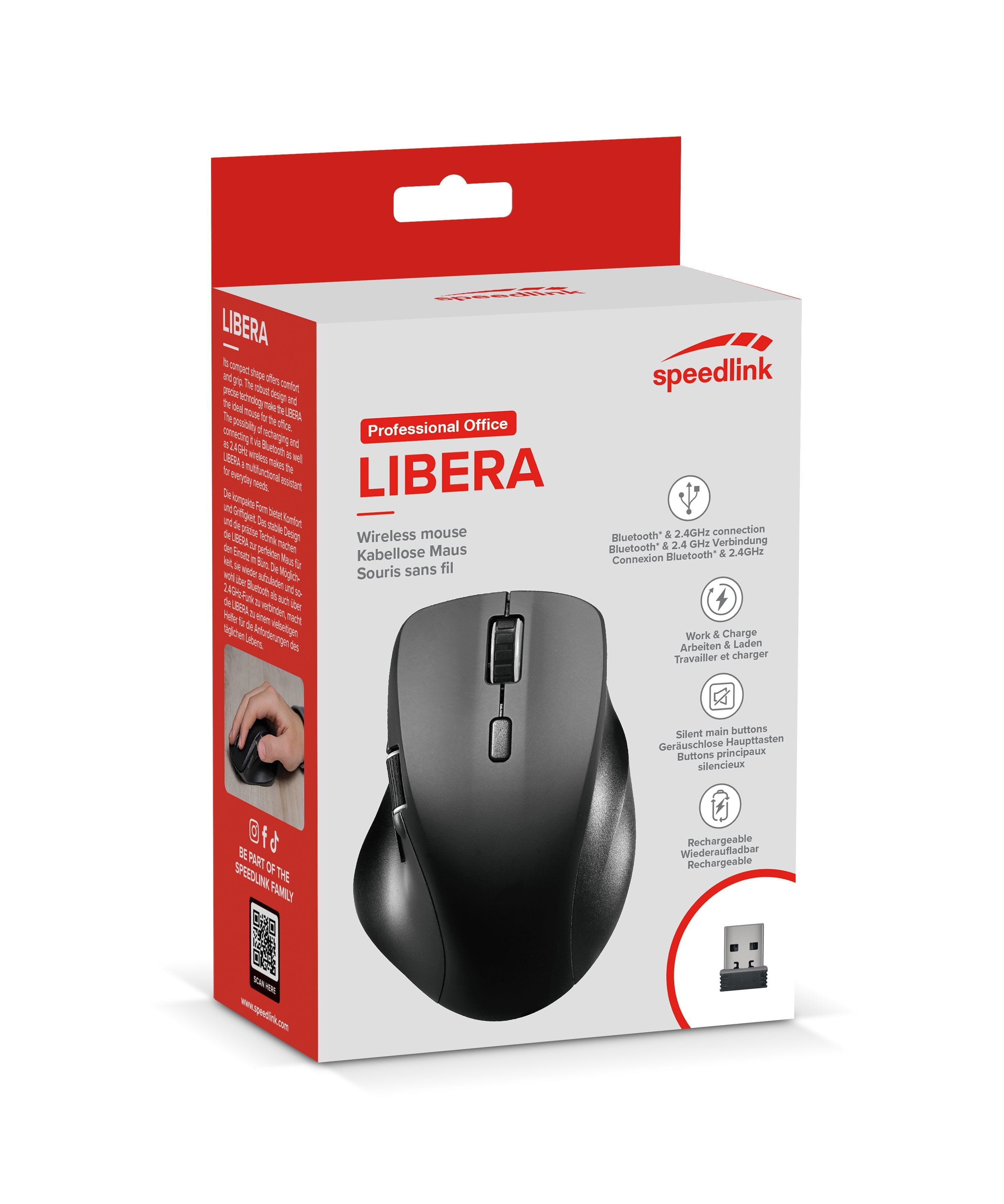 Ratón Speedlink Sl-630021-Rrbk  Rf Wireless + Bluetooth Óptico 3200 Dpi