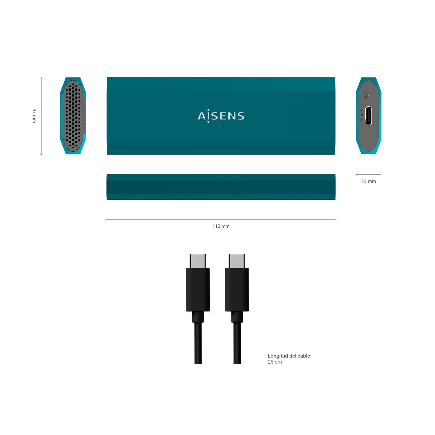 Aisens Caja Externa Para Disco Ssd M.2 Sata Nvme Usb 3.1 Sin Tornillos Asm2-019blu