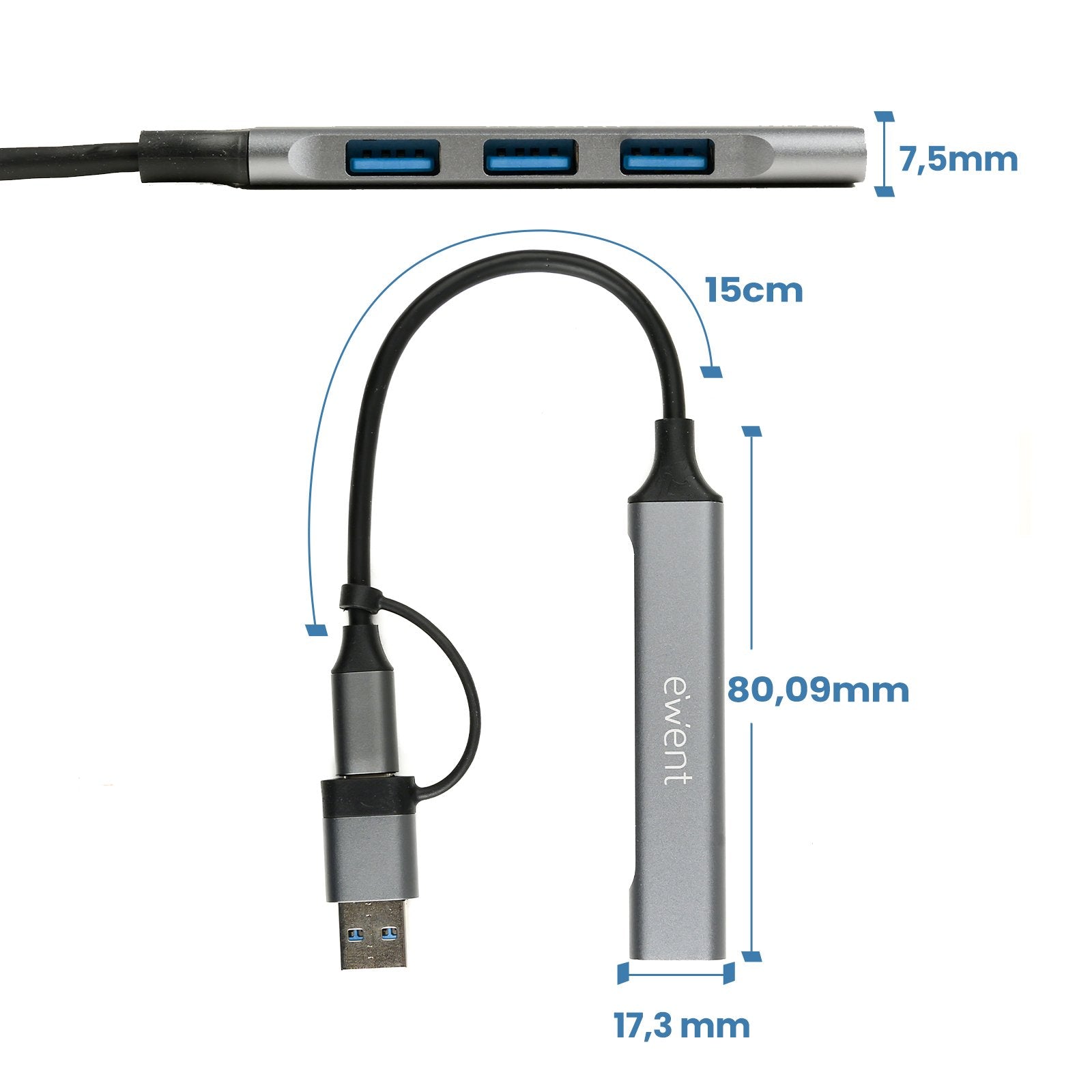 Hub Ewent Ew1154 Usb-C 3.2 Gen1 5gbps 1xusb-A 3.2 3xusb-A 2.0 Aluminio