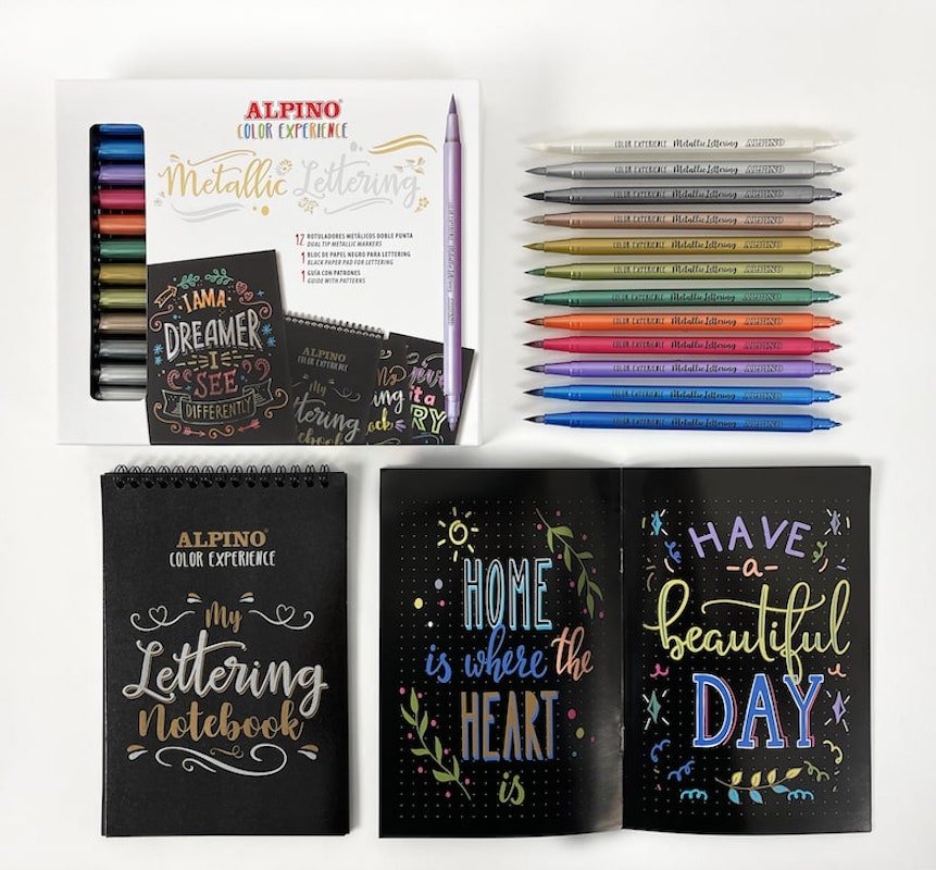 Alpino Rotuladores Metallic Lettering Color Experience Doble Punta Estuche 12u + Bloc C/Surtidos