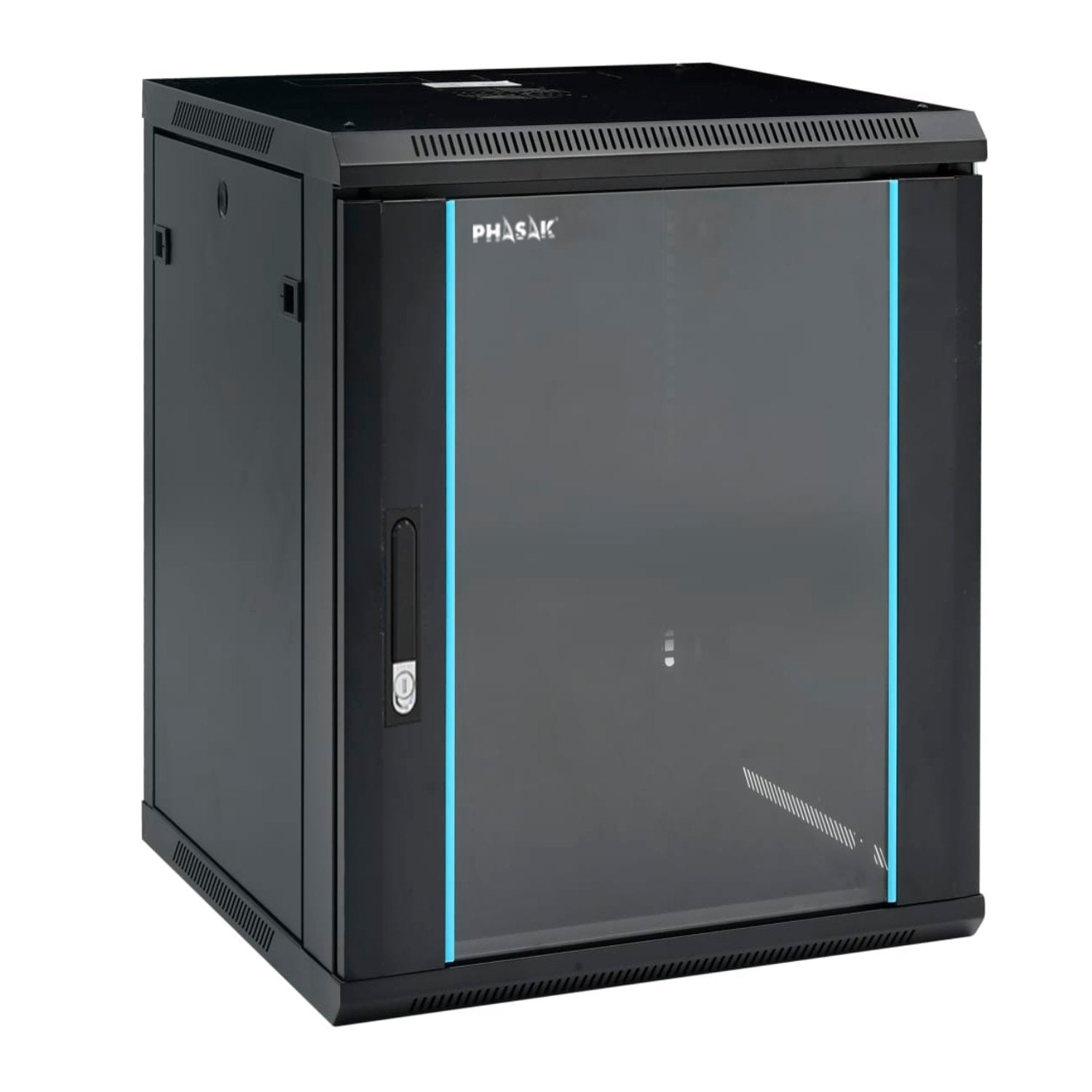 Armario Rack Mural 19" Phasak 15u   600x600 Negro + Ventilacion/Luz Azul