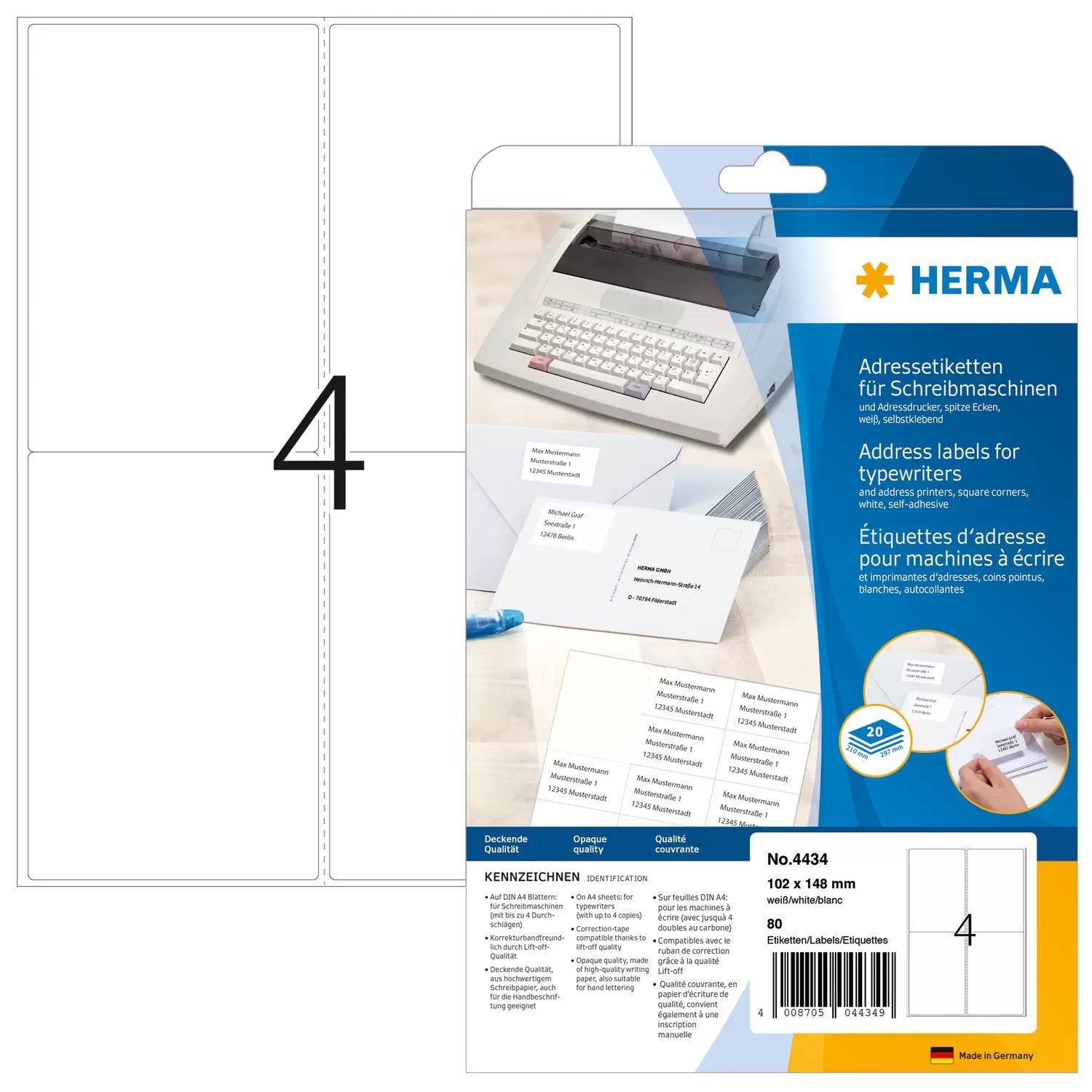 EAN 4008705044349 - HERMA 4434 etiqueta para dirección Blanco imagen 1
