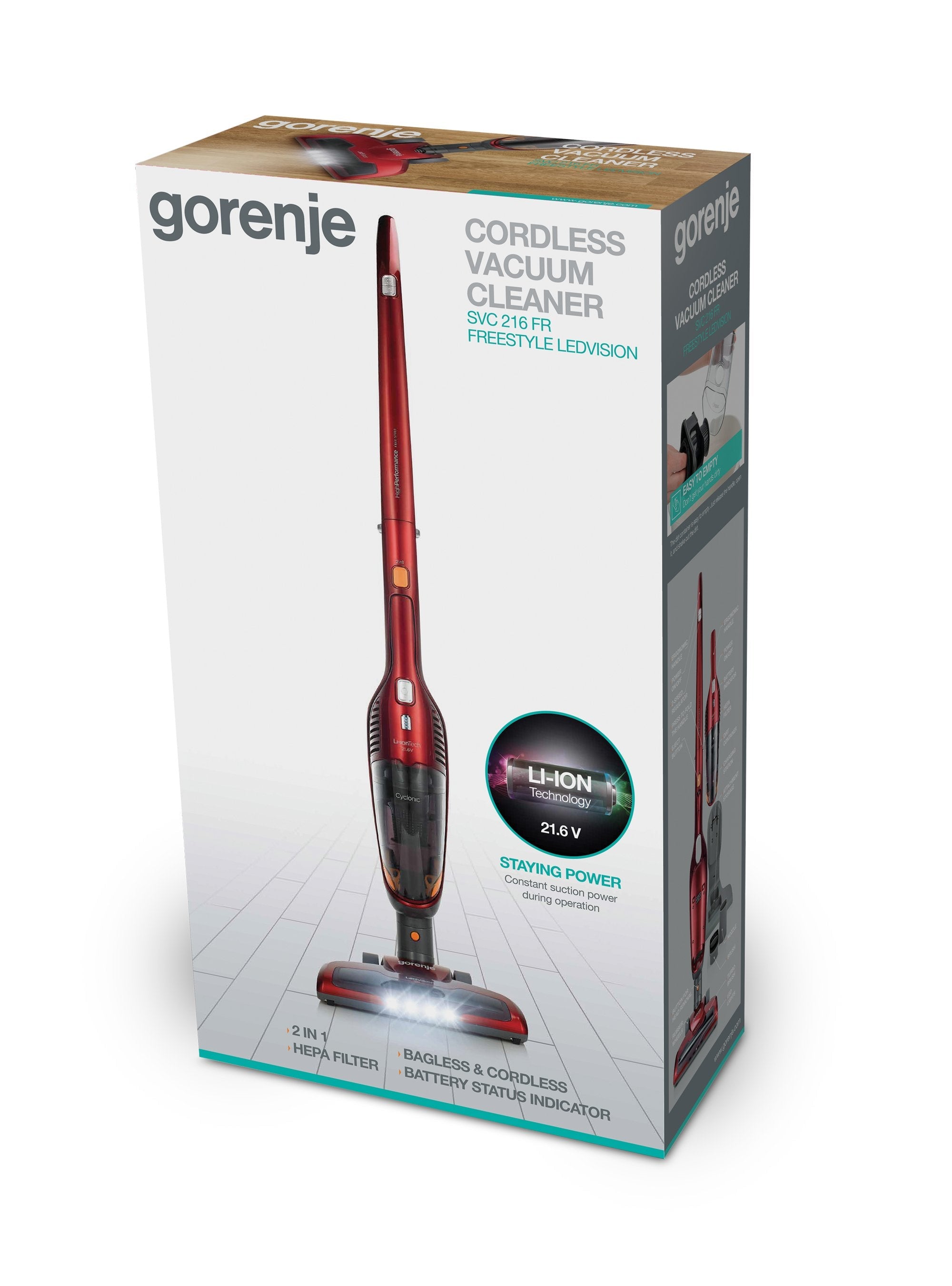 EAN 3838942149672 - Gorenje SVC216FR aspiradora de pie y escoba eléctrica Aspiradora escoba 2 en 1 Batería Secar HEPA Sin bol imagen 9