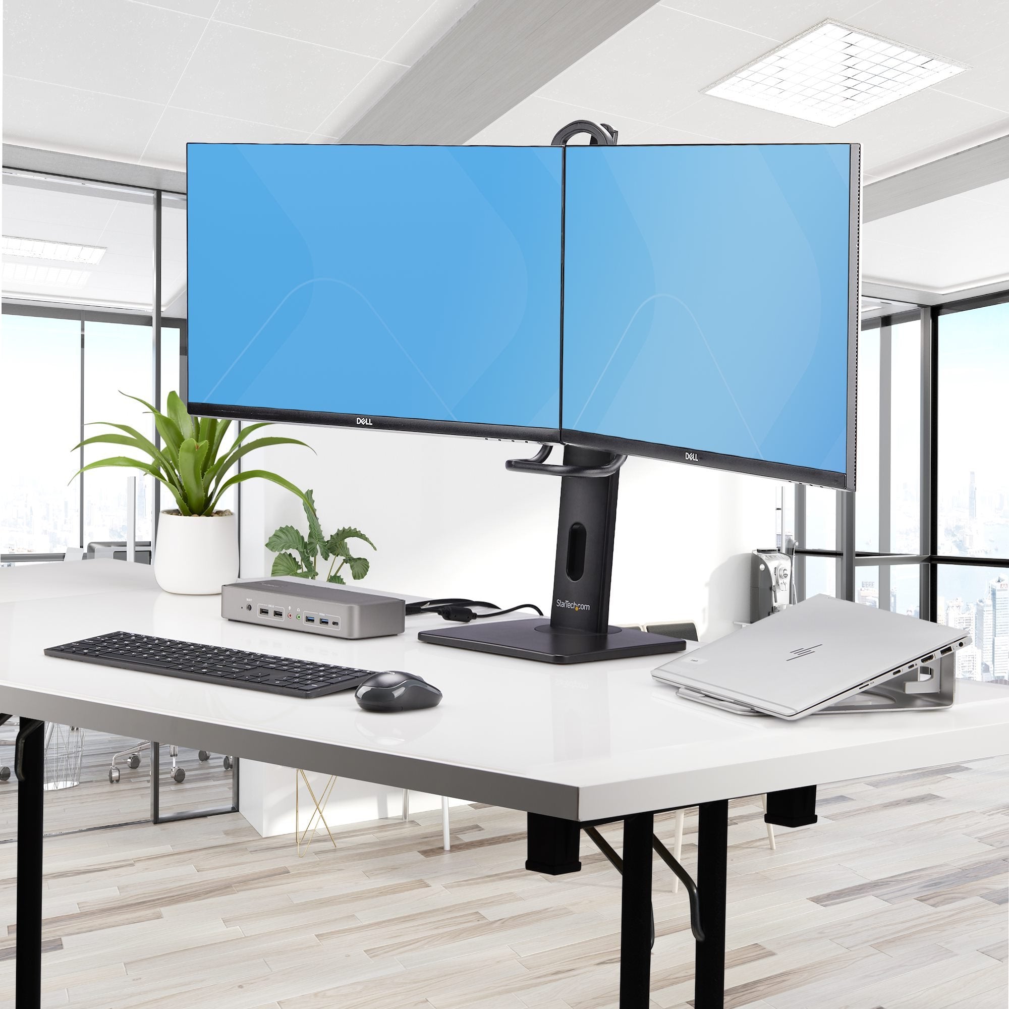 Startech.Com Crossbar Dual Monitor Desk Stand, Double 27inch Screens/Vesa Aufstellung - Für 2 Monitore - Negro