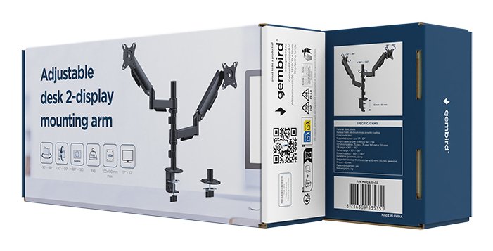 EAN 8716309135351 - Gembird MA-DA2P-02 soporte para monitor 81,3 cm (32") Escritorio Negro imagen 6