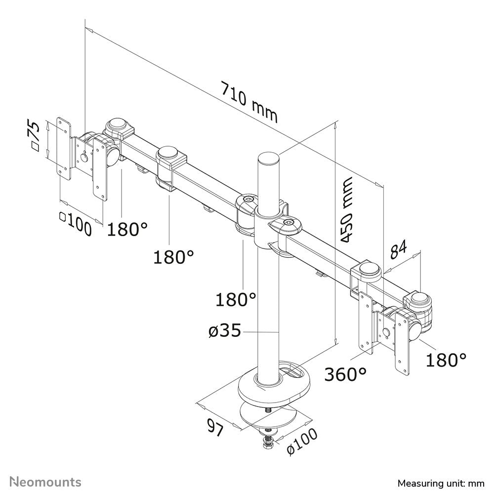 Newstar Soporte De Escritorio Para 2 Pantallas 10"-26" 12kg Fpma-D960dg