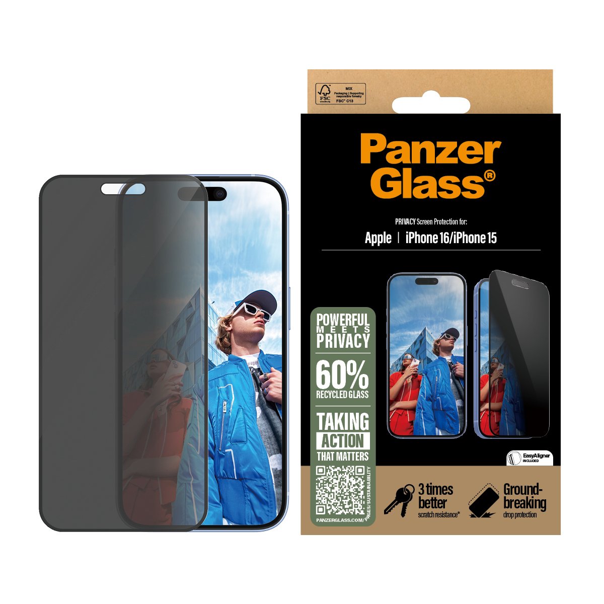 EAN 5715685002458 - PanzerGlass ® Privacy Screen Protector iPhone 16 | 15 | Ultra-Wide Fit w. EasyAligner Protector de pantal imagen 2