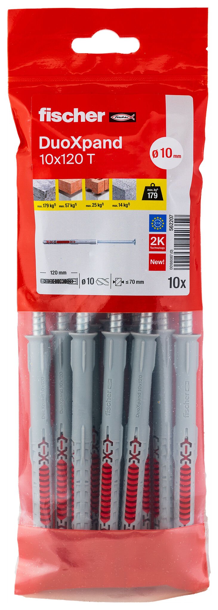 Tacos De Expansión Duoxpand T Ø10 X 120 Mm + Tornillos Ø7 X 127 Mm, Bolsa 10 Uds