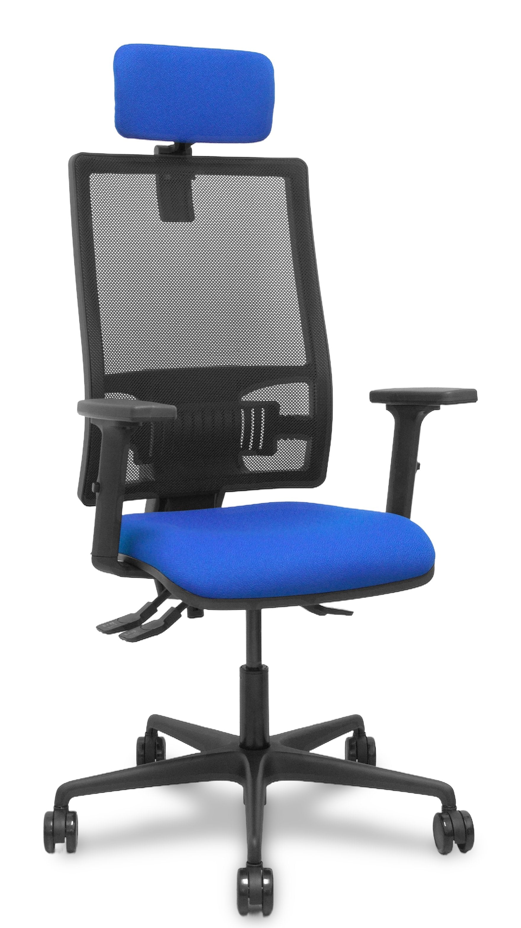 Piqueras Y Crespo Silla Bormate Asincro Malla Negra Asiento Bali Azul Brazos 2d Ruedas 65mm Cabecero Regulable