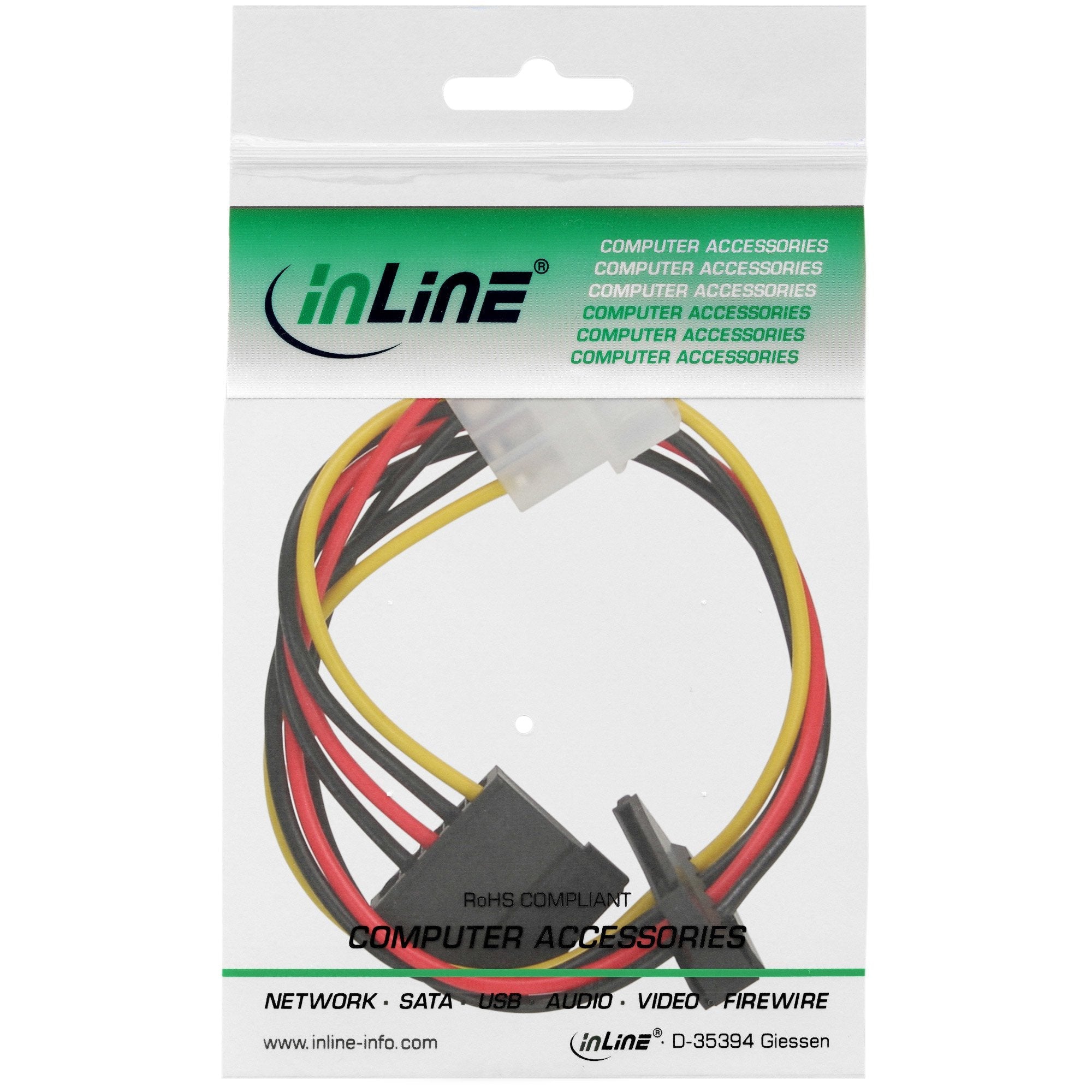 Cable De Alimentación Interno Inline 1x Molex De 4 Pines A 2x Sata Power De 0,3 M