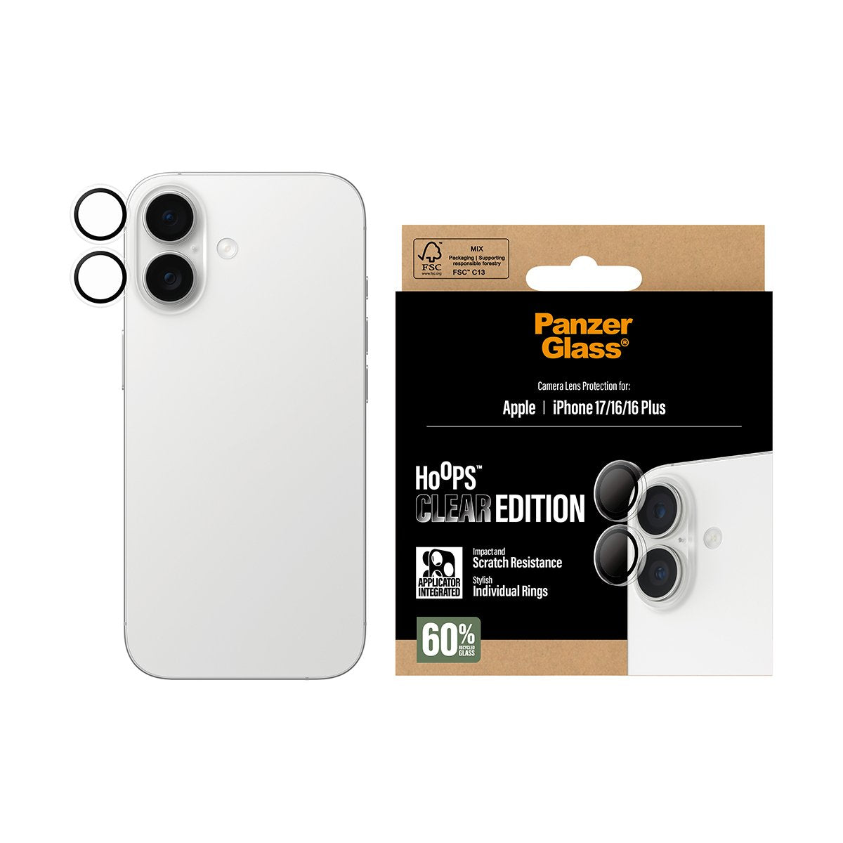 EAN 5715685025730 - PanzerGlass ® Hoops® Transparent Camera Lens Protector iPhone 17 | iPhone 16 | 16 Plus Protector de panta imagen 2