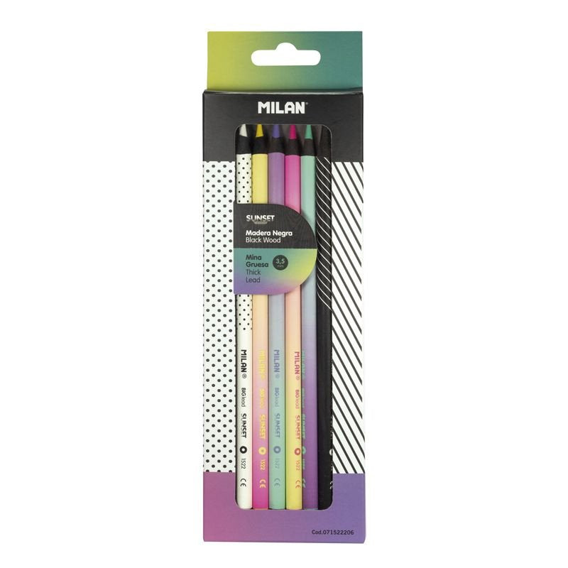 Pack De 3 Unidades Caja 6 Lápices De Colores Mina Gruesa Sunset  Milan.