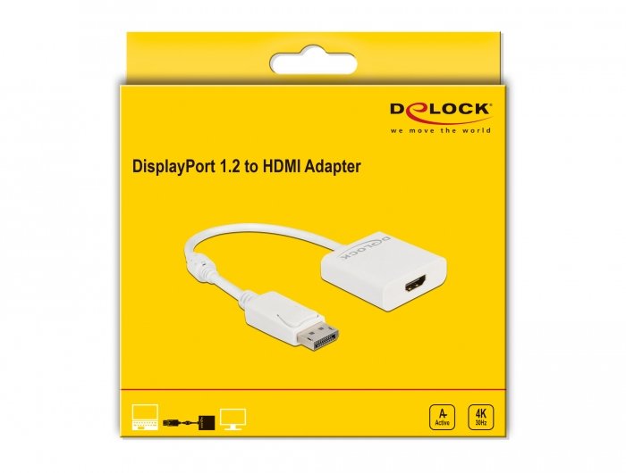 Delock Adaptador Displayport 1.2 Macho A Hdmi Hembra 4k Activo Blanco