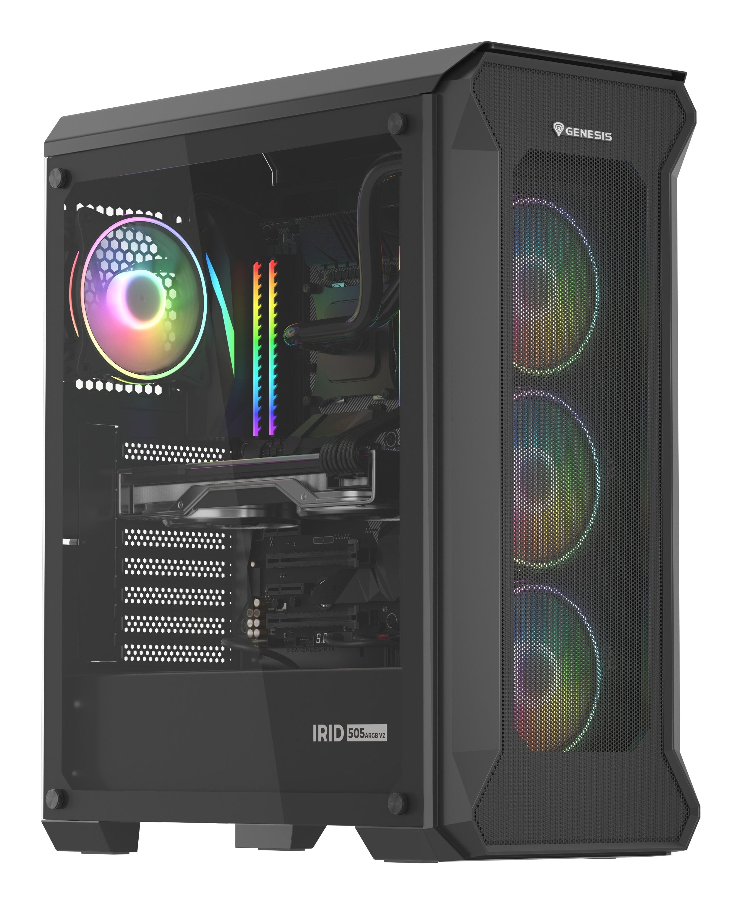 Caja Pc Gaming Genesis Irid 505 Argb Atx 2xusb 3.0 2xusb 2.0 S/F Cristal Templado