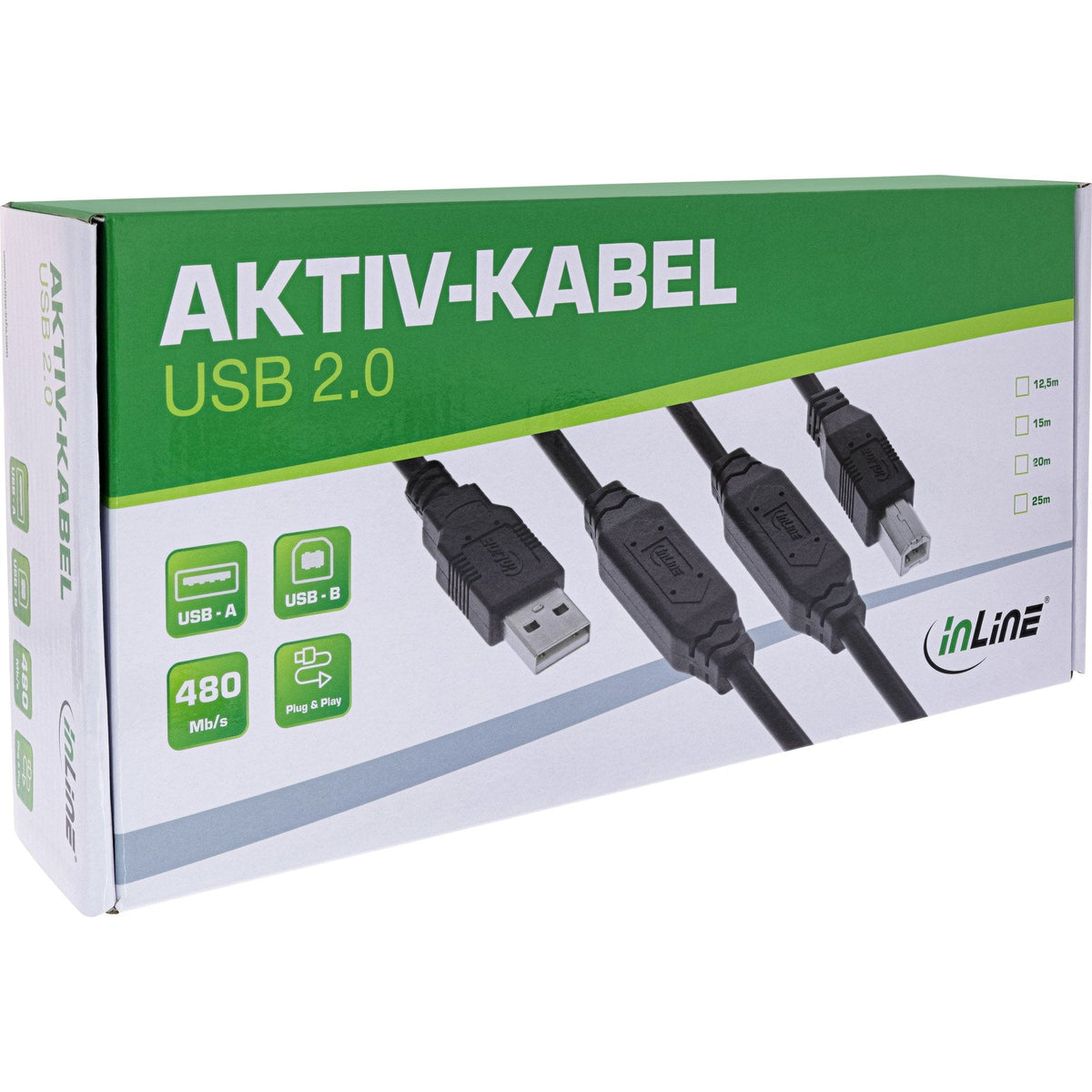 Inline® Usb 2.0 Active Cable, Usb-A Macho A Usb-B Male, 12.5m