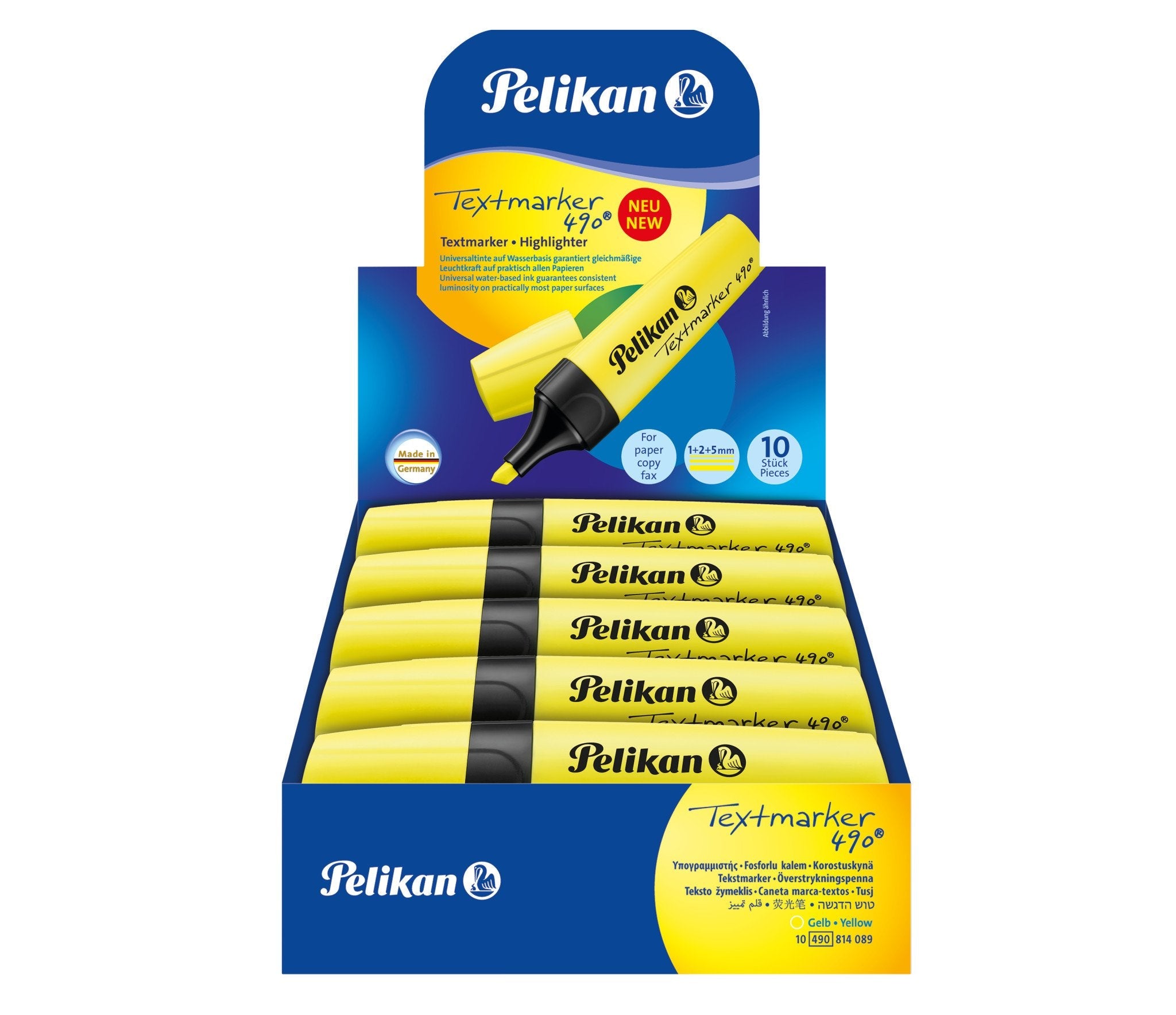 Pelikan Textmarker 490, Leuchtamarillo, 10 Mück Faltschachtel