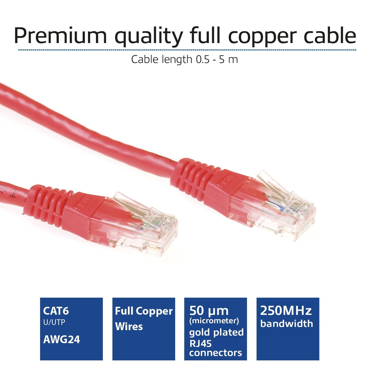 Rojo 5 Meter U Utp Cat6 Patch Cable With Rj45 Connectors