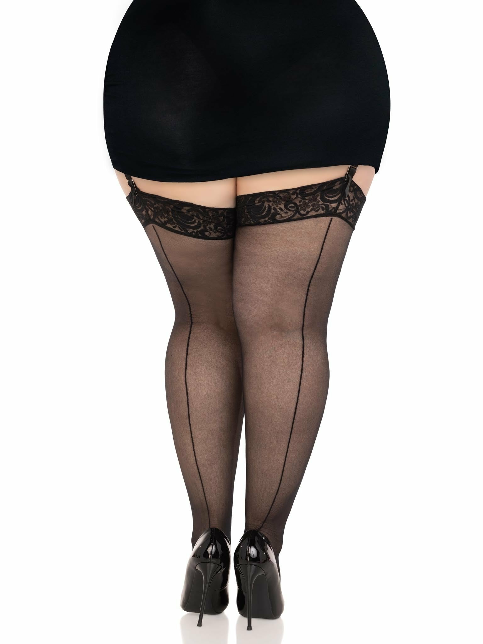 Leg Avenue - Medias Con Costura Y Encaje En La Parte Superior Plus