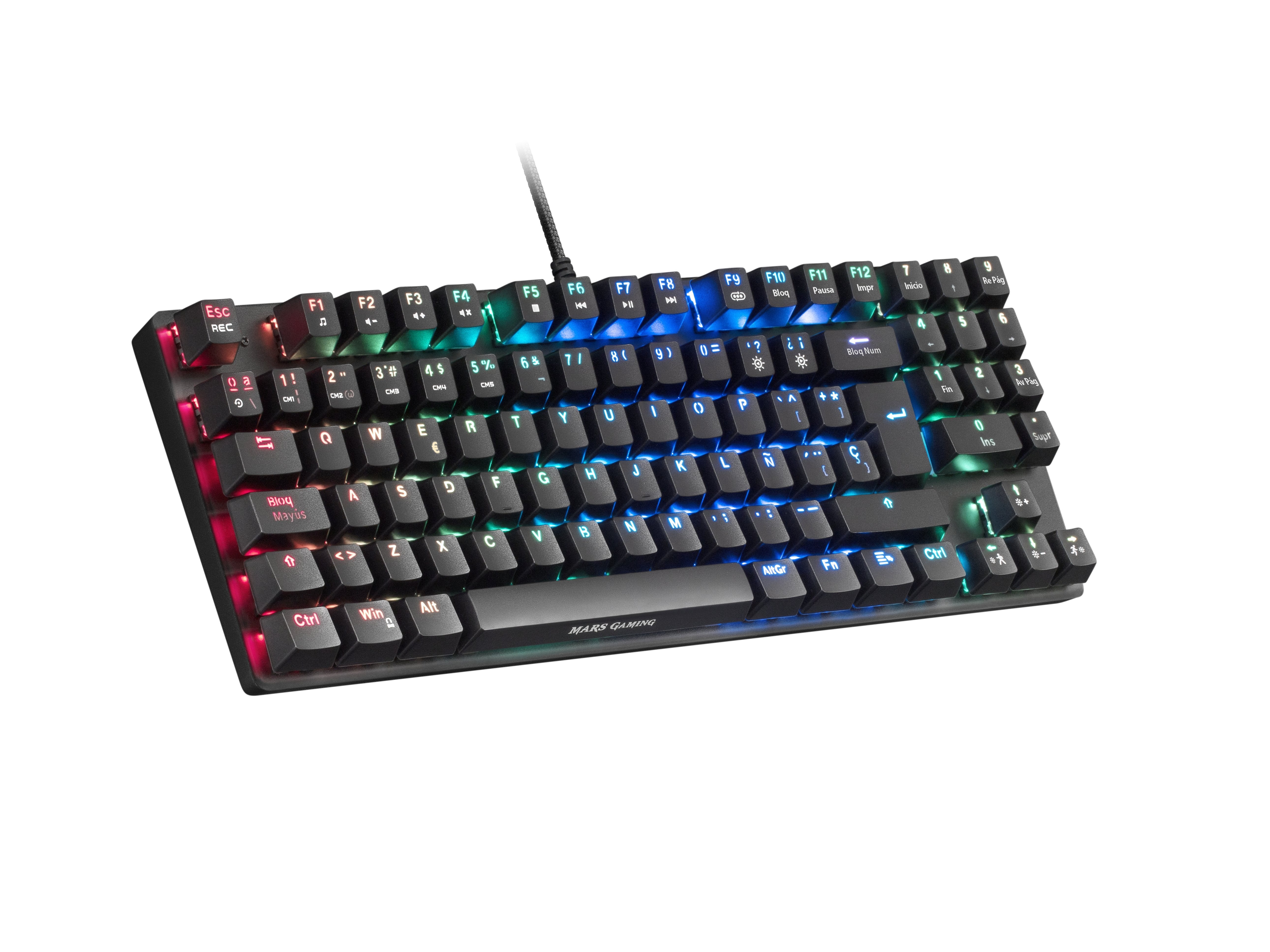 Teclado Español Mars Gaming Mkrevoprobes Negro, Gaming Rgb Mecánico, Tkl+ Num, Switch Azul