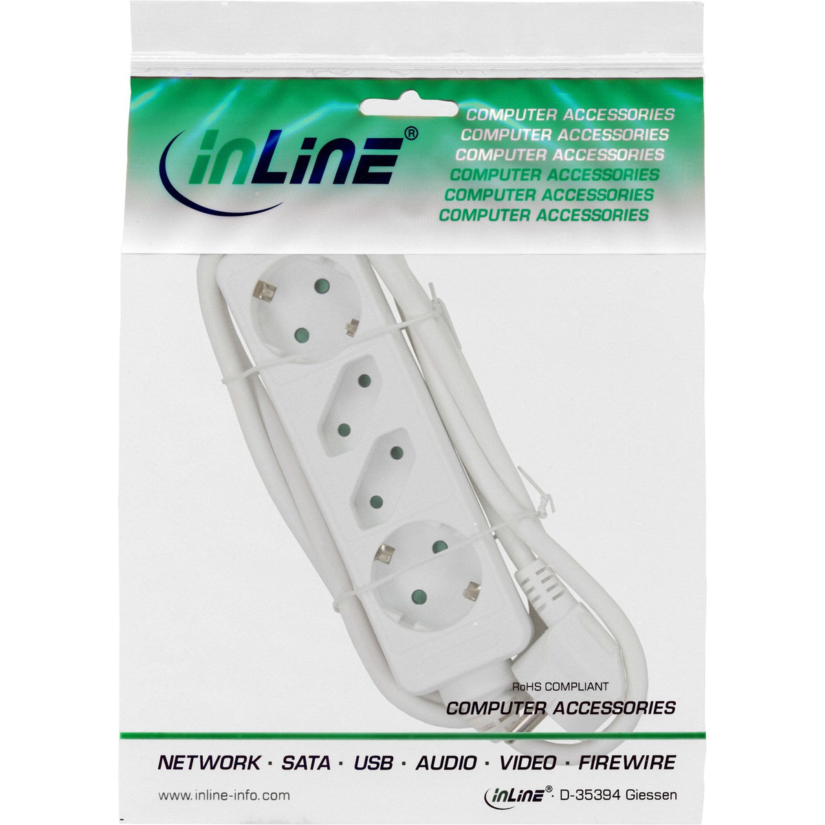 Inline Regleta 4 Tomas 2x Tipo F + 2x Euro Con Seguridad Para Niños Negro 5m