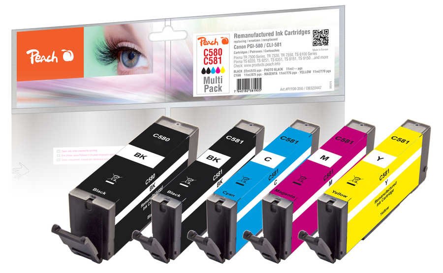 EAN 7640182381905 - Peach PI100-356 cartucho de tinta 5 pieza(s) Compatible Rendimiento estándar Negro, Cian, Magenta, Amaril imagen 1
