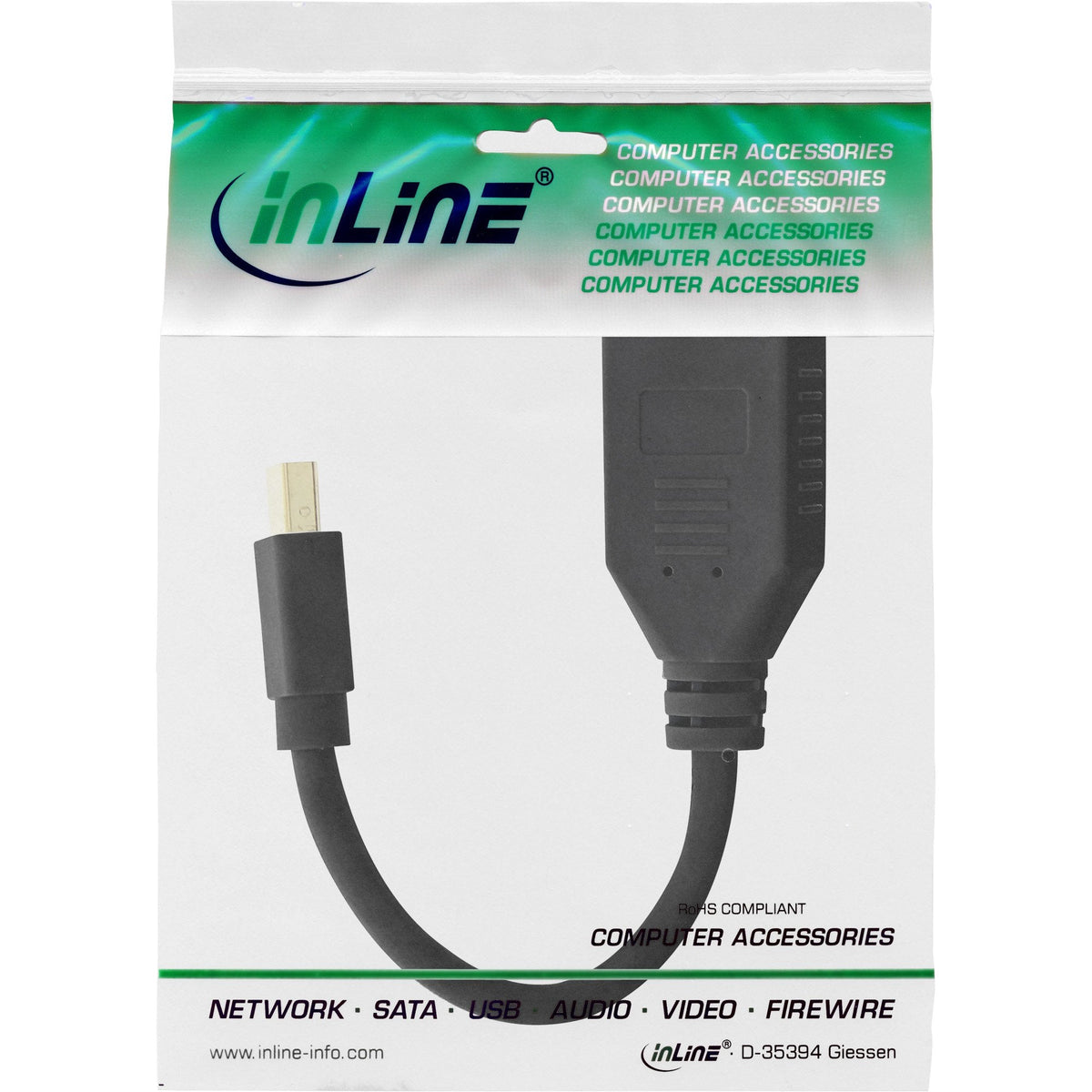 Inline Mini Displayport Macho A Displayport Hembra, 4k2k, Negro, 0,15 M