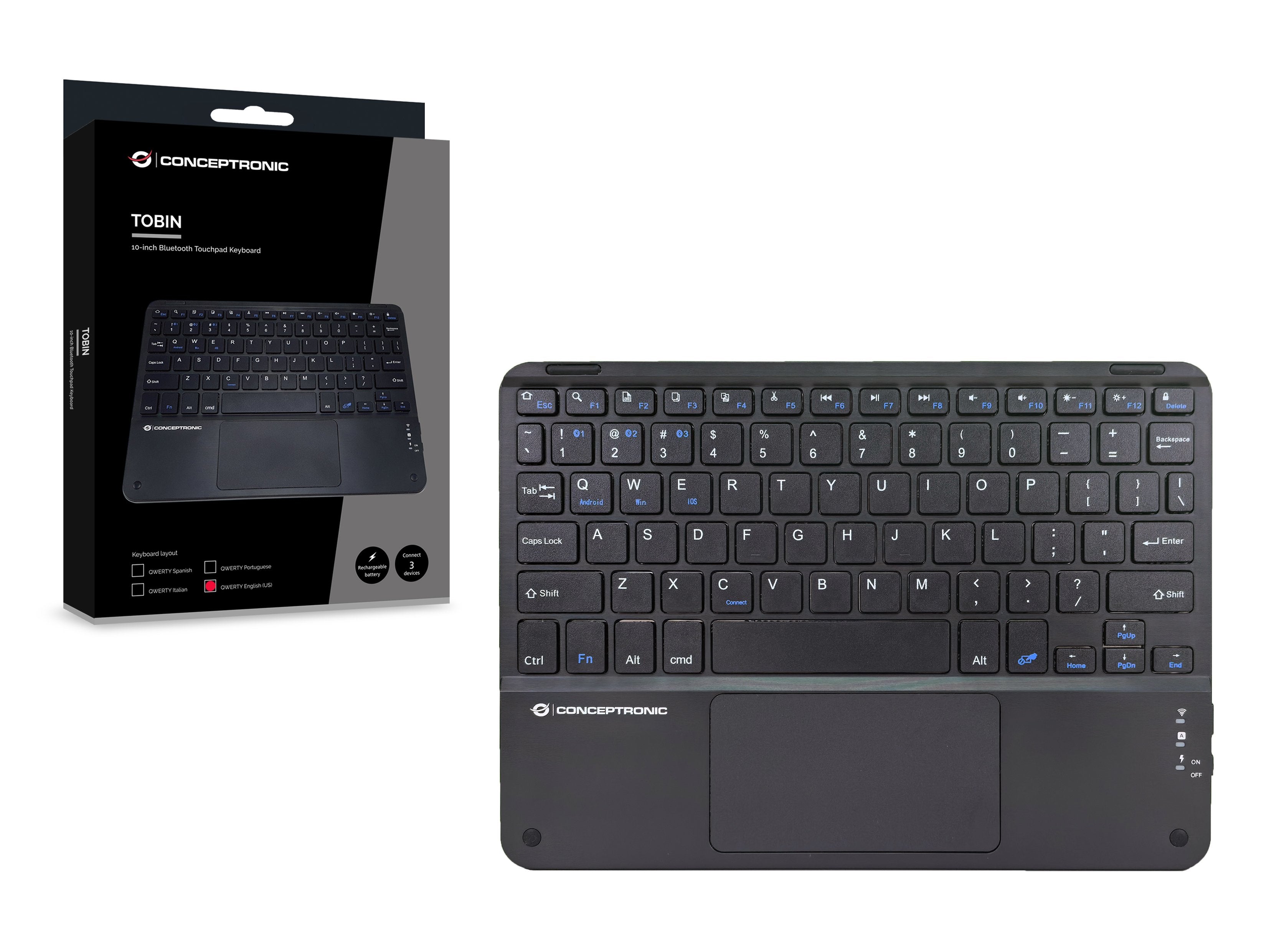 Conceptronic Wireless Teclado, Layout Englisch 10" Negro