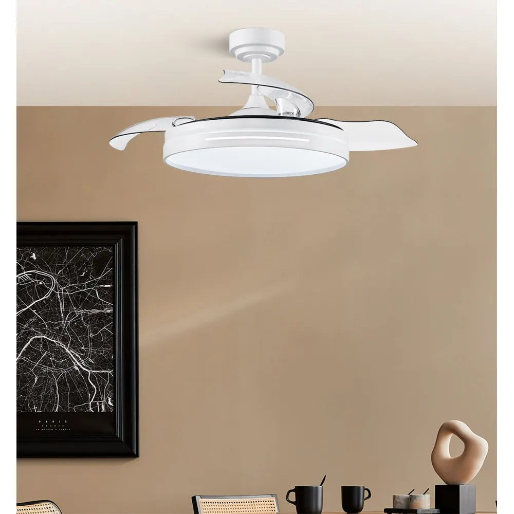 Ventilador Abrila Micenas Techo 1060 Mm Mando A Distancia 6 Velocidades Motor Dc Luz Led Integrada 3 Colores Acabado En Blanco