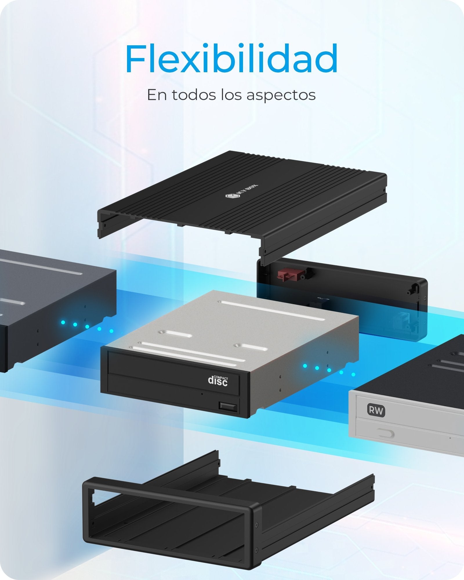 Caja Externa Icy Box 5,25'' Sata Ib-525-U3,Usb3.2 Type-C/A, Negro