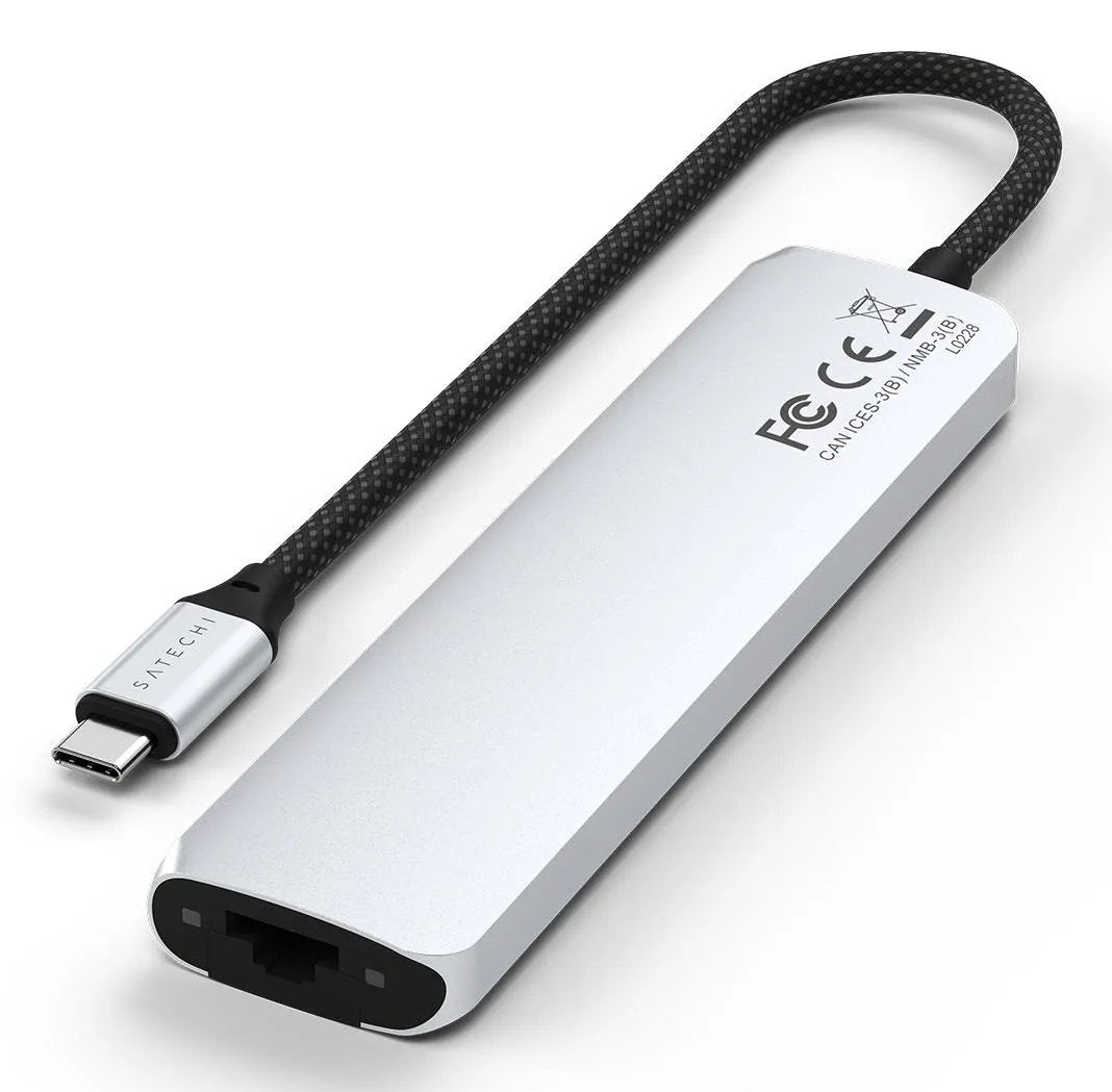 Satechi 7-W-1 Usb-C Slim Multiport Adapter Ethernet (Usb-C Pd, 2x Usb-A, Hdmi 4k, Ethernet, Czytnik Kart Micro/Sd) (Srebrny)