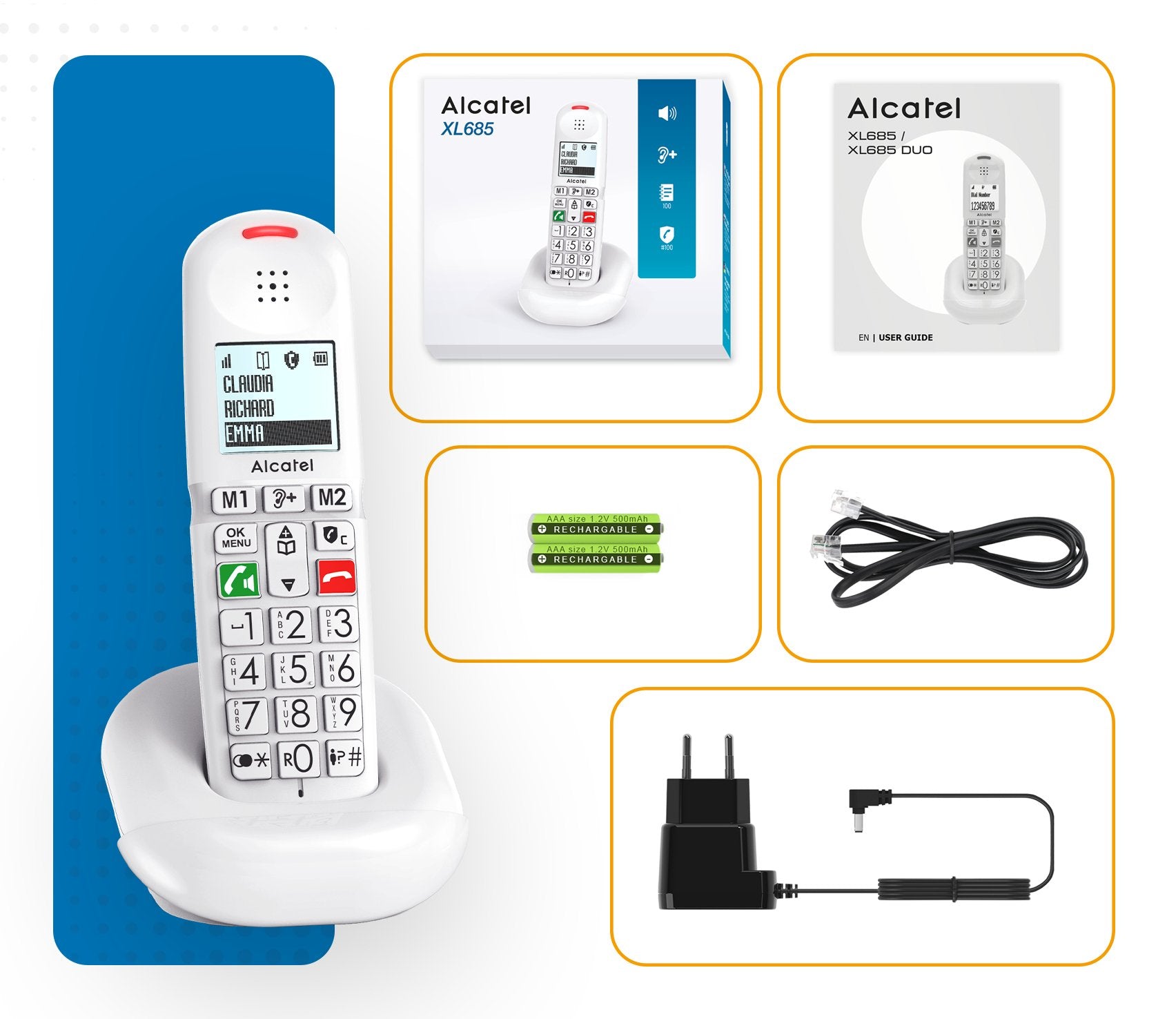Teléfono  Alcatel Xl685 Duo Ewe Analógico Identificador De Llamadas Negro