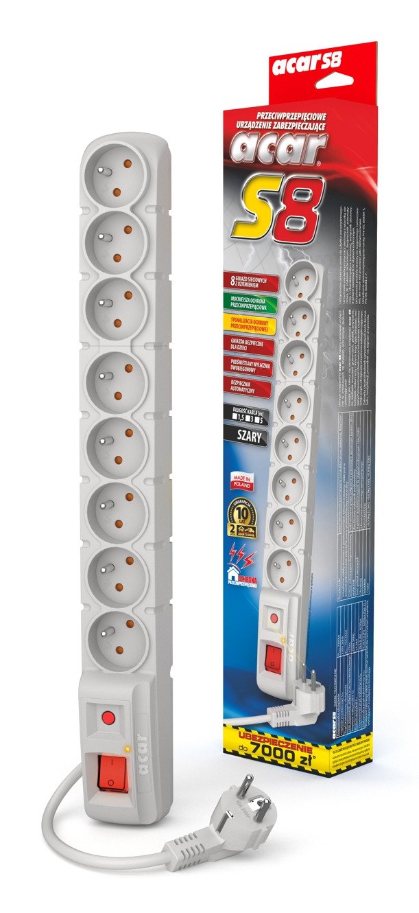 EAN 5904743365615 - ACAR S8 Gris 8 salidas AC 230 V 3 m imagen 2