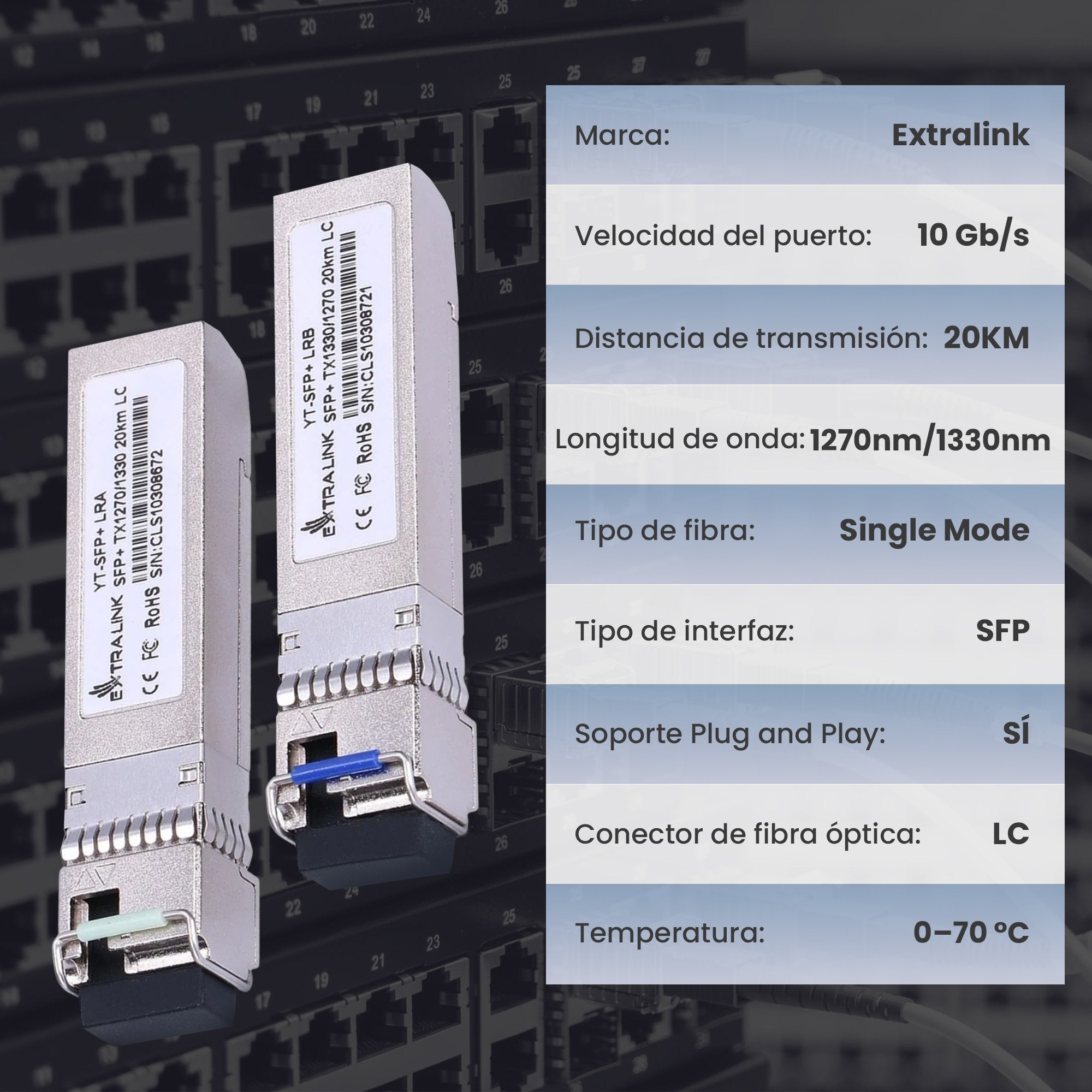 Extralink Yt-Sfp+ Lra/Lrb Sfp+ 1xlc (Single-Mode) 1270/1330nm Bidi 20km - Pair