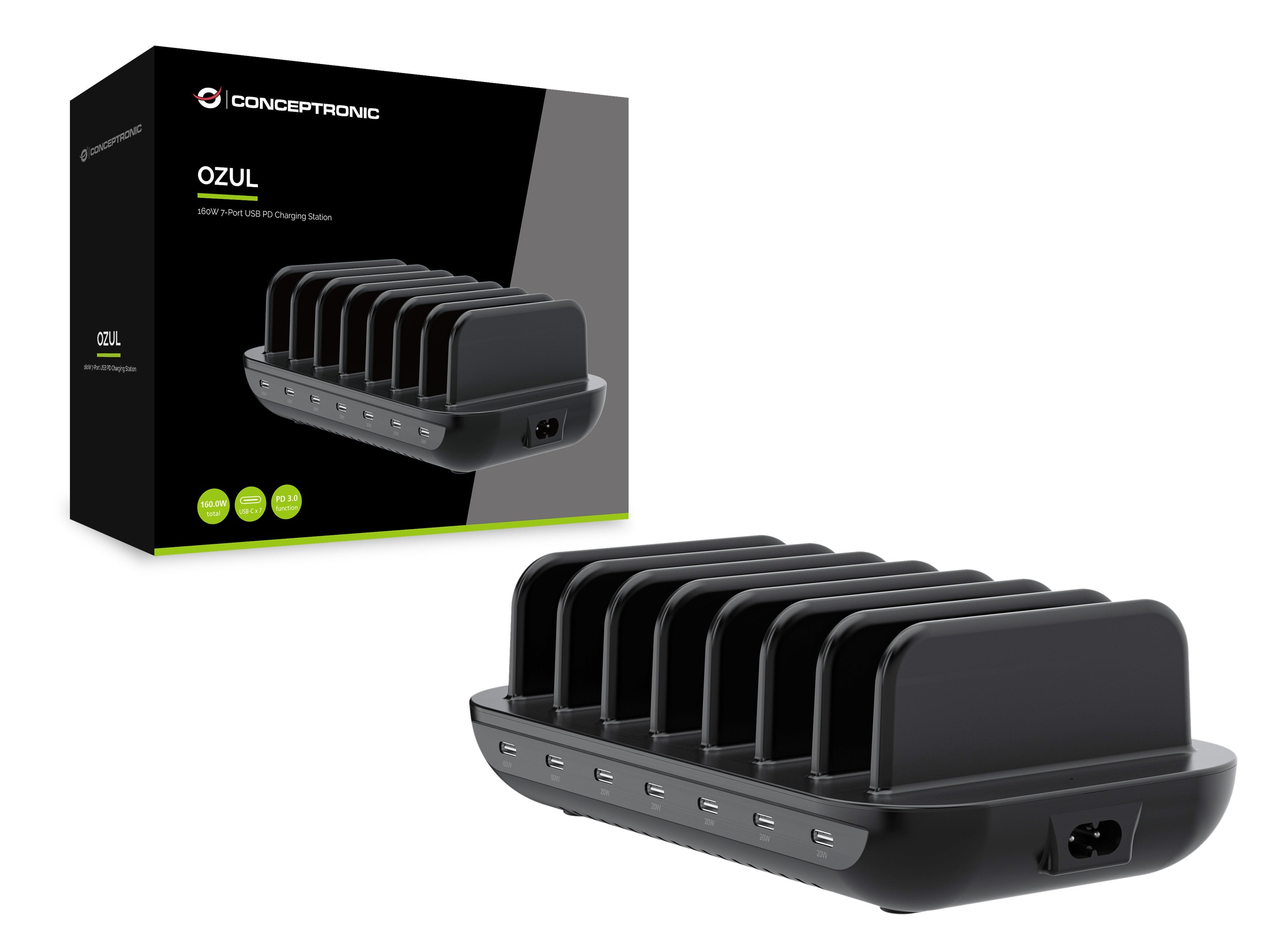Estacion De Carga Usb-C Conceptronic 7 Puertos 160w Pd